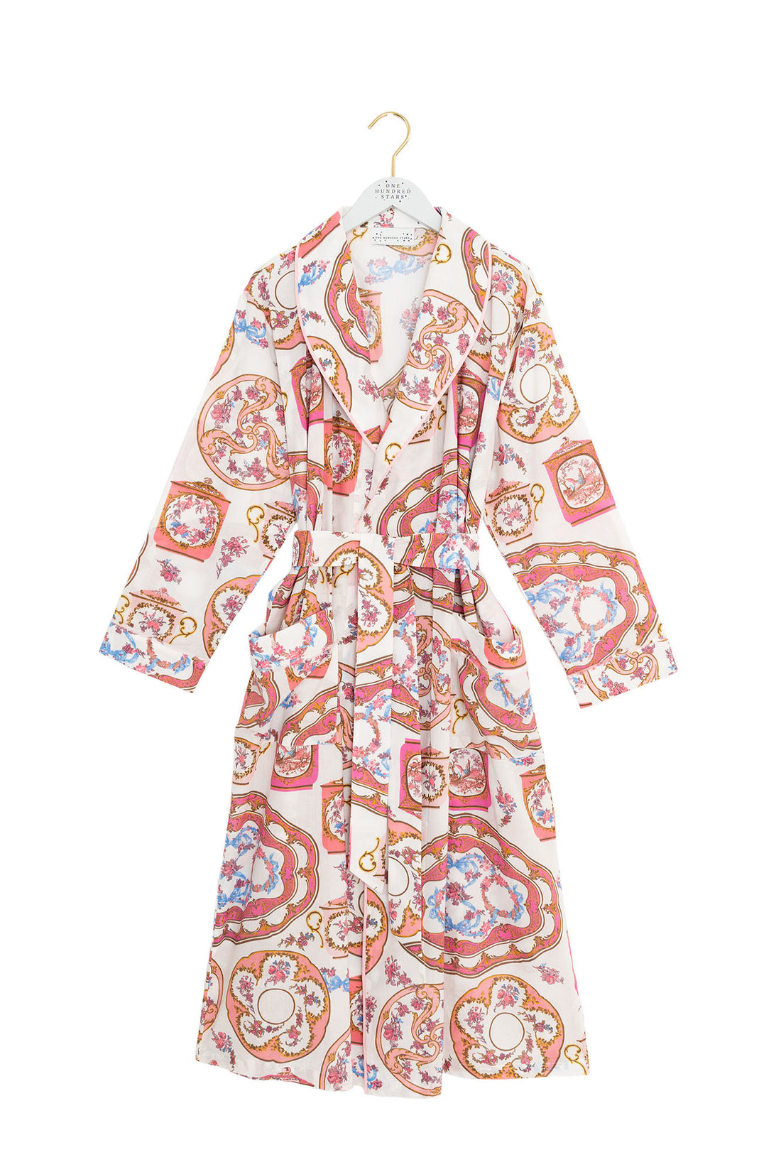 One Hundred Stars Sleeping Stars Spa Dressing Gown Kimono in Pink Afternoon Tea Print - OGWAFTPIN