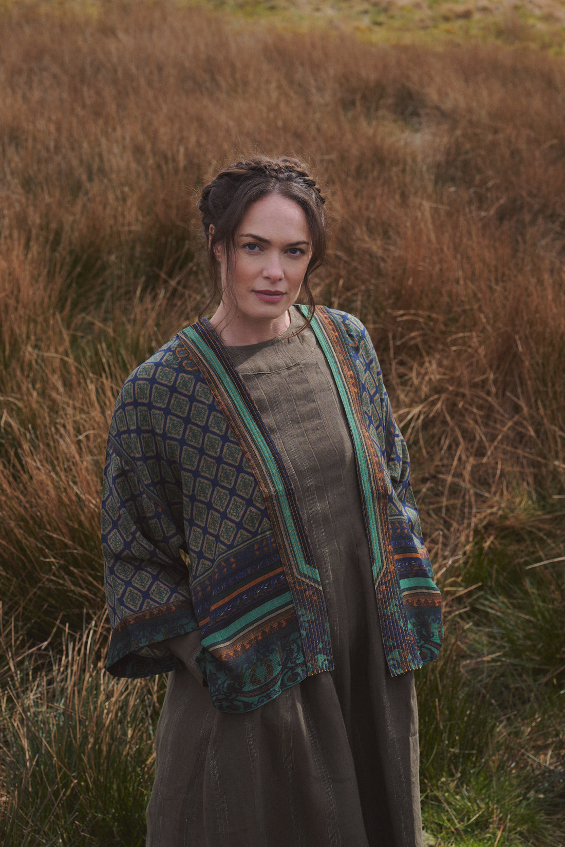 WOOL Short Kimono in Amulet Emerald by One Hundred Stars - WKMAMUEML