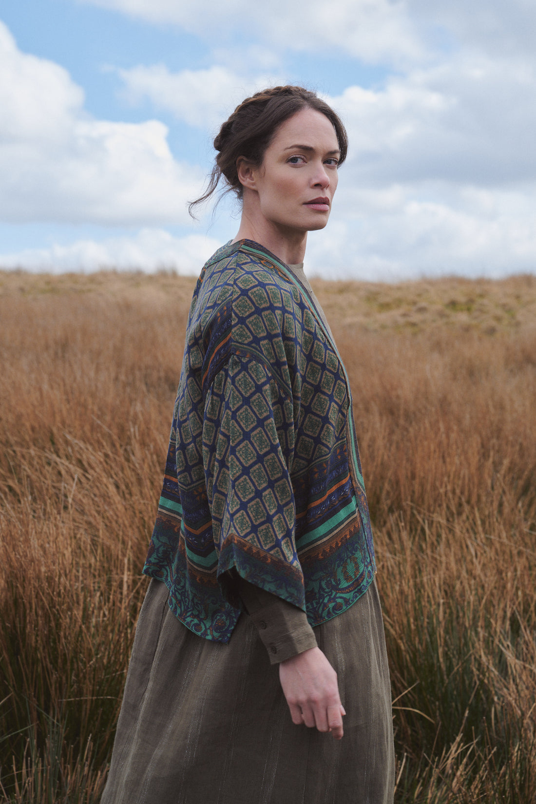 WOOL Short Kimono in Amulet Emerald by One Hundred Stars - WKMAMUEML