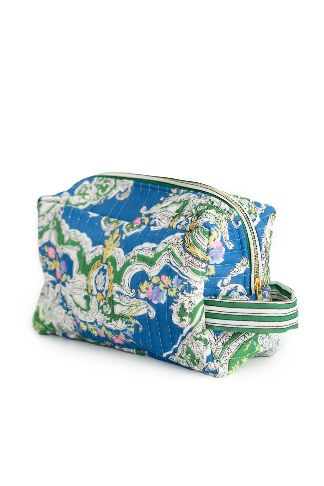One Hundred Stars Sleeping Stars Collection Cotton Wash Bag in Blue Cartouche Print - VBGCARBLU