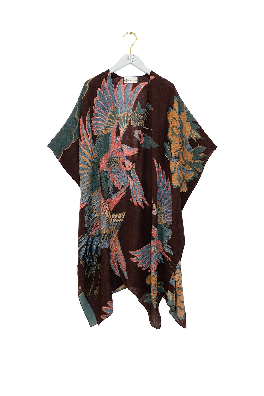 WOOL Throwover Kimono in Plum Crane Print - WTHCRAPLU