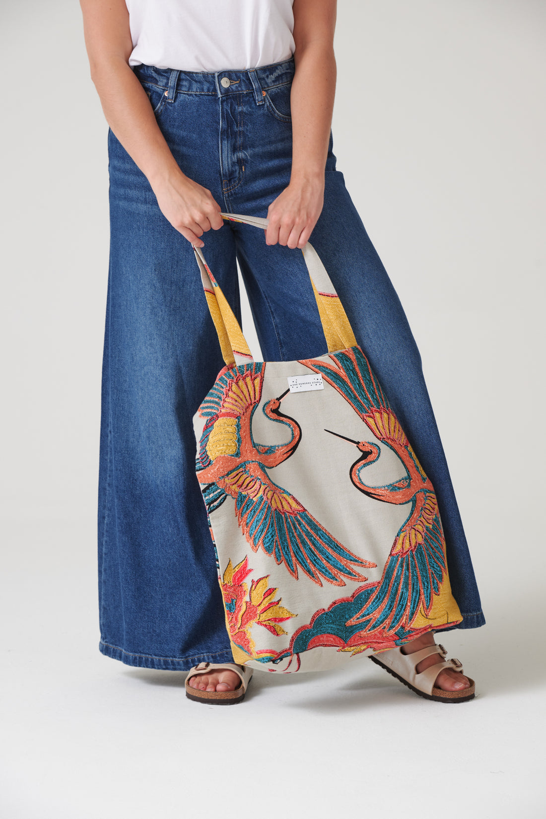 One Hundred Stars Large Canvas Shopper Bag in Stone Crane Print - BAGCRASTO