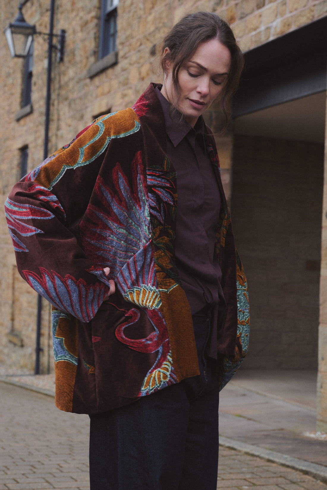 One Hundred Stars Velvet Pocket Jacket in Crane Brown - VPKCRABWN