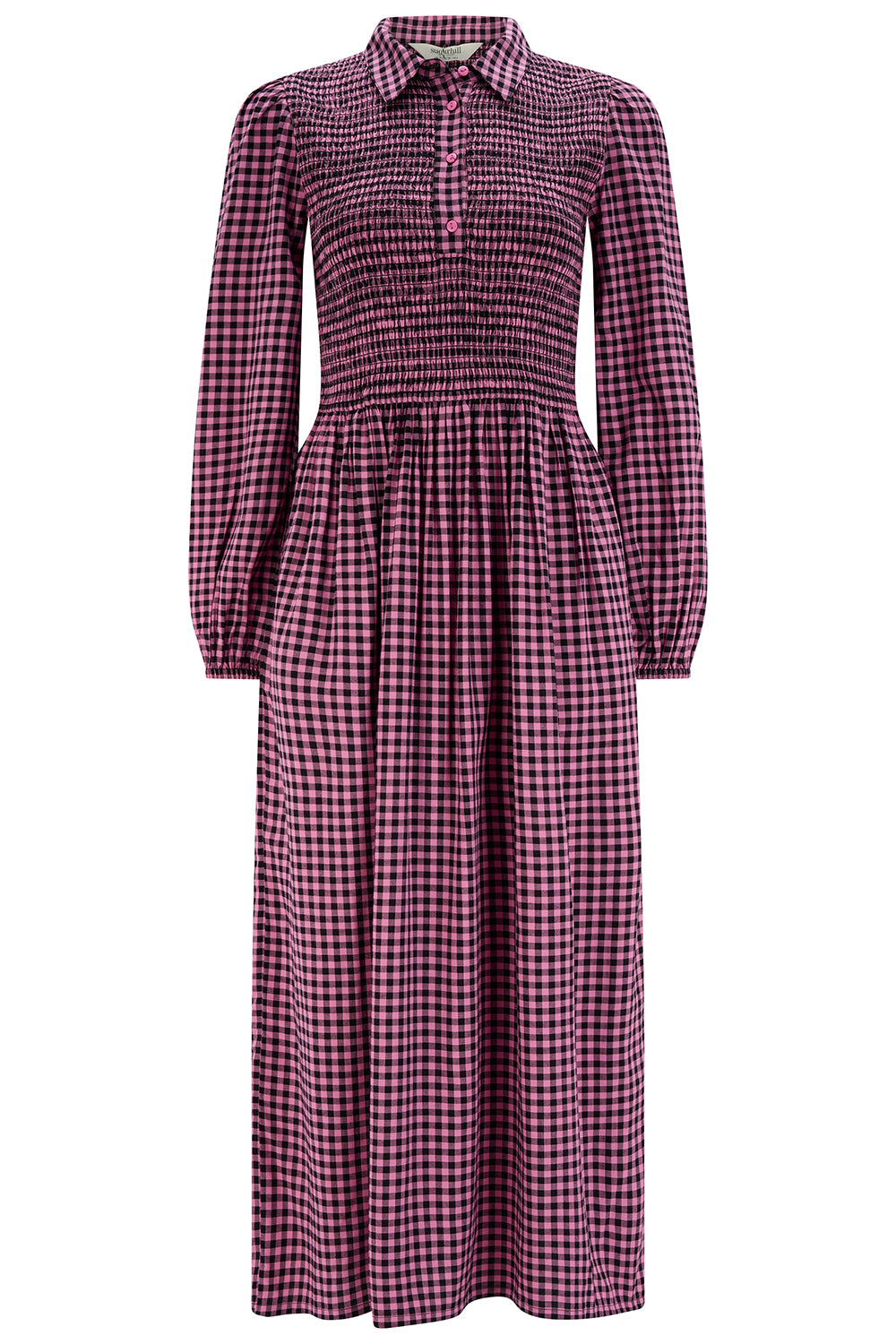 Diana Shirred Waist Pink Gingham Midi Dress