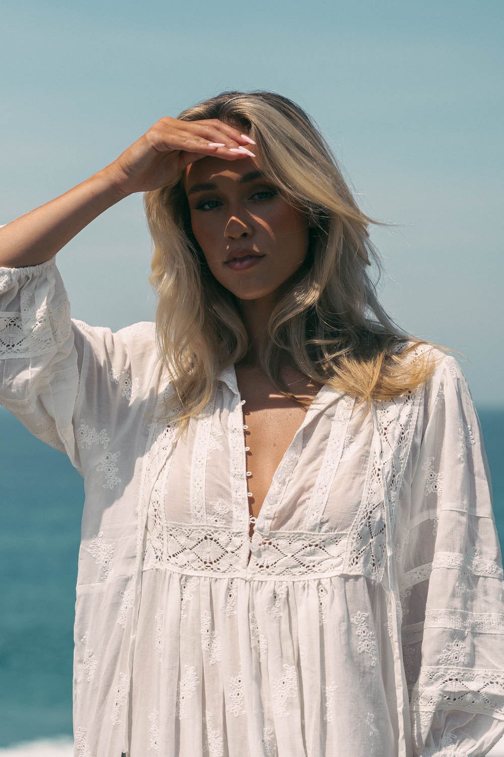 ETHEREAL Embroidered Vintage Style White Cotton Dress