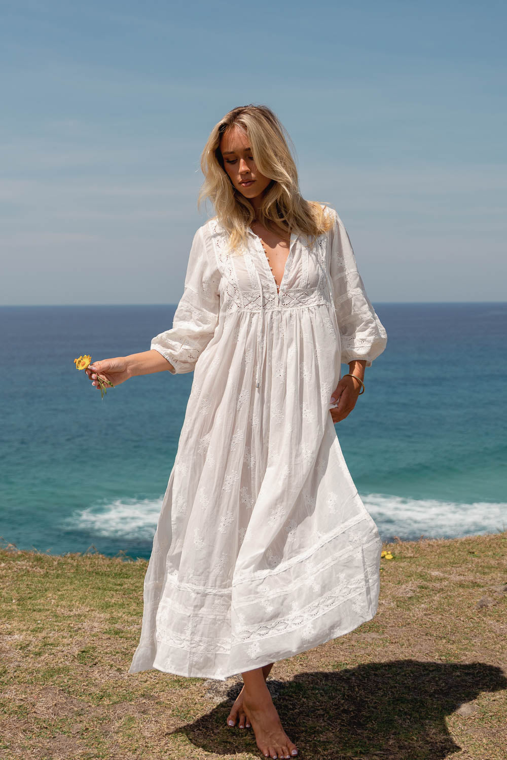 ETHEREAL Embroidered Vintage Style White Cotton Dress