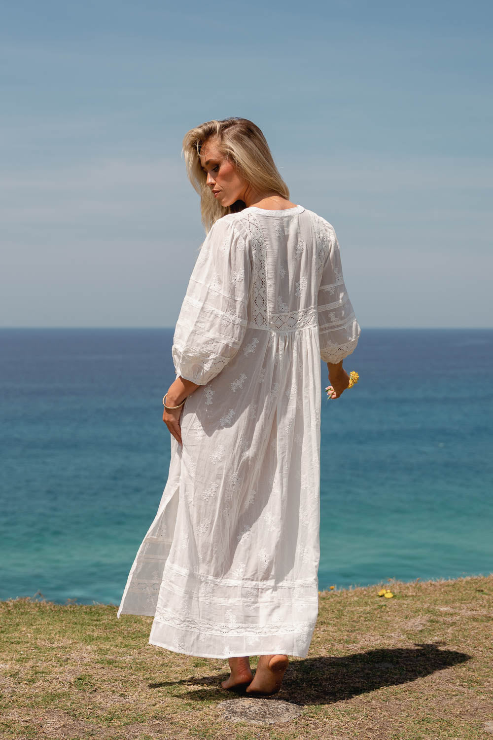 ETHEREAL Embroidered Vintage Style White Cotton Dress