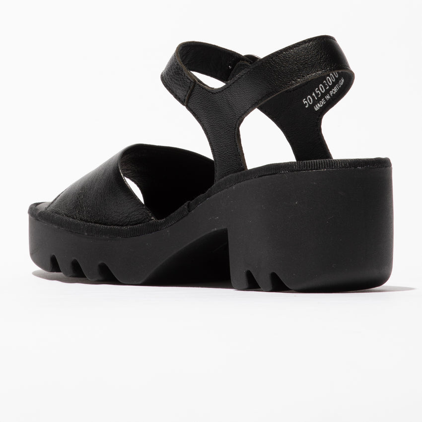 MOUSSE Block Heel Leather Sandal by Fly London - TULL503FLY