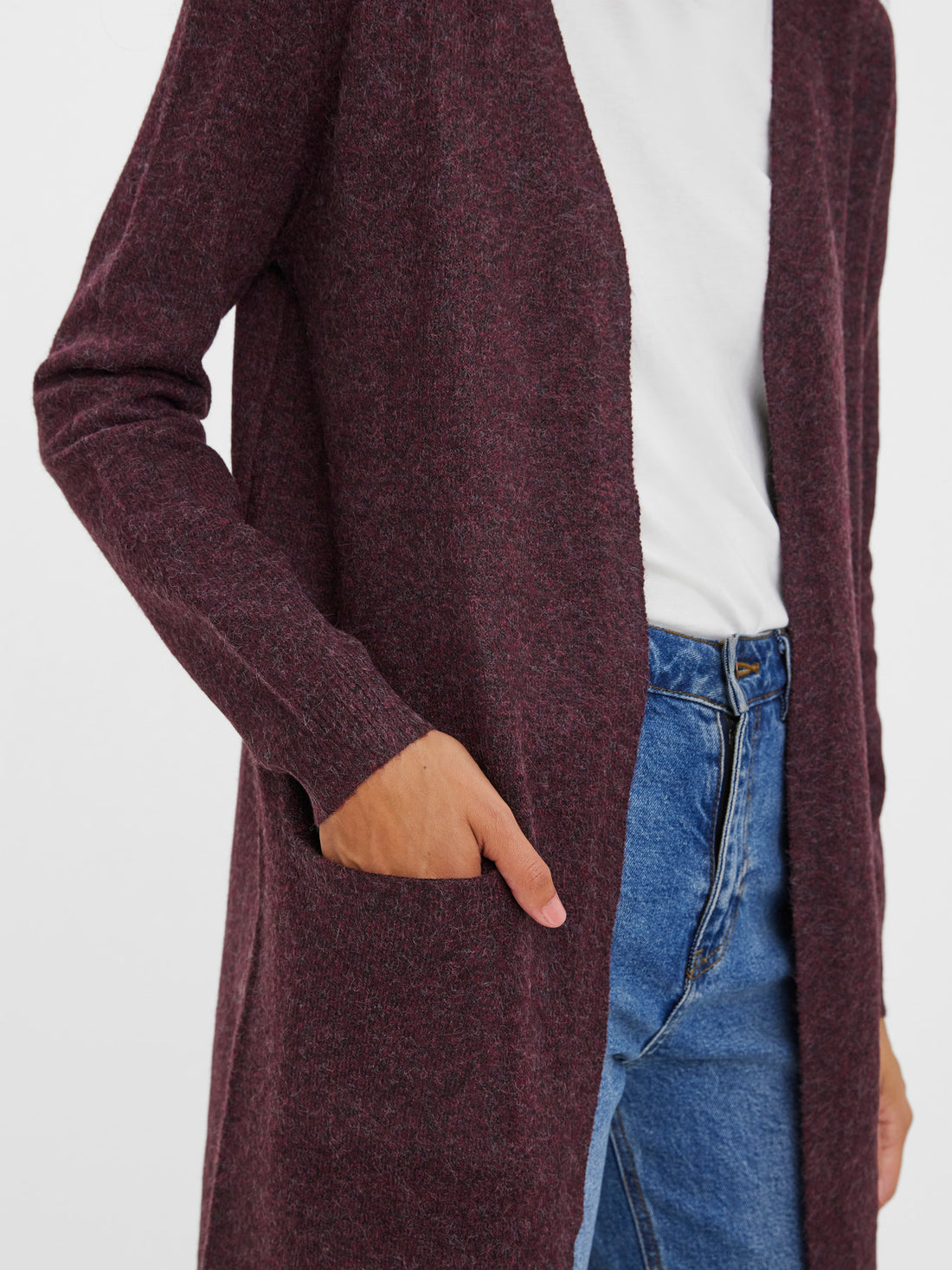 Doffy Open Cardigan in Burgundy Wine Red