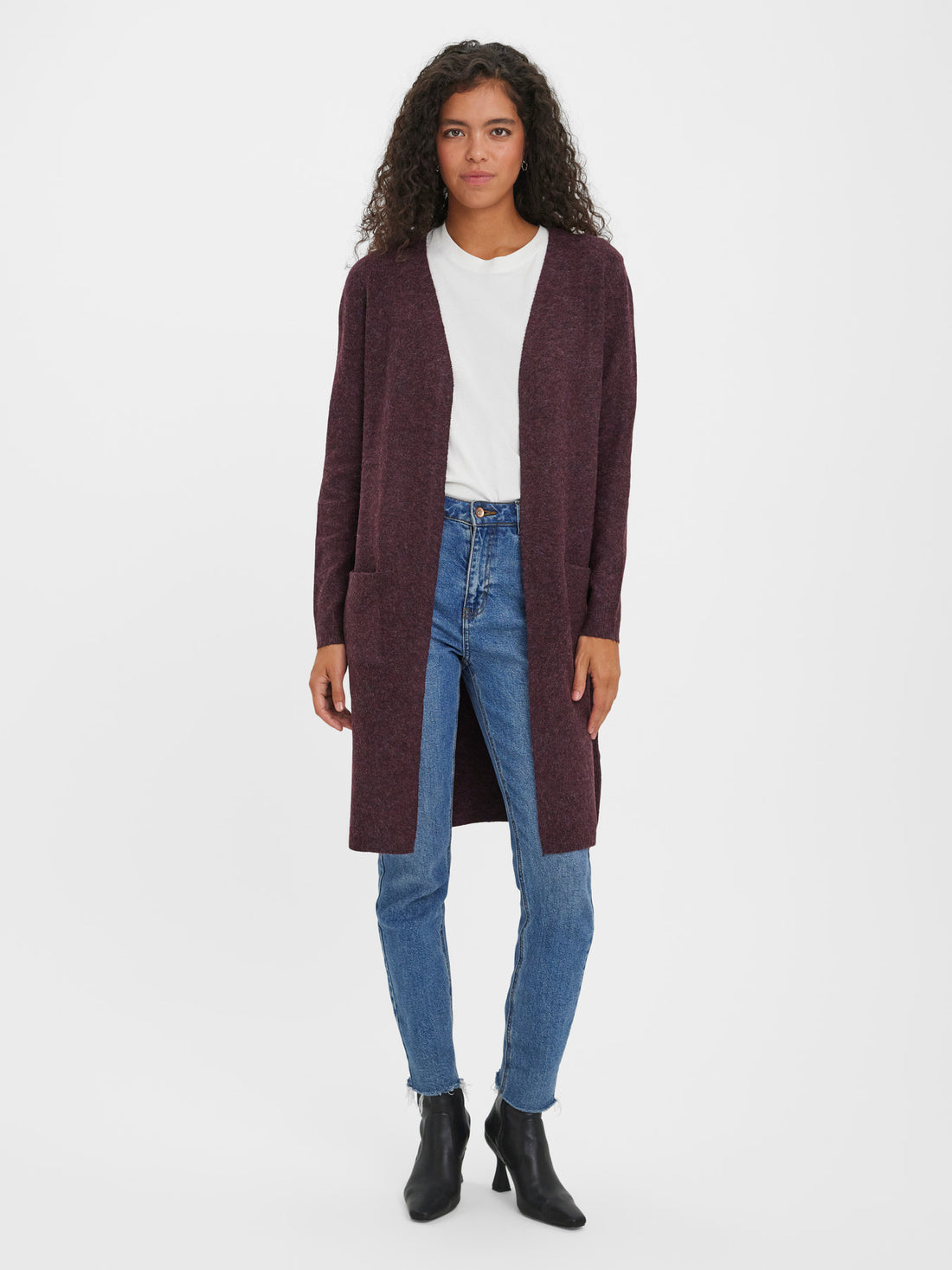 Doffy Open Cardigan in Burgundy Wine Red