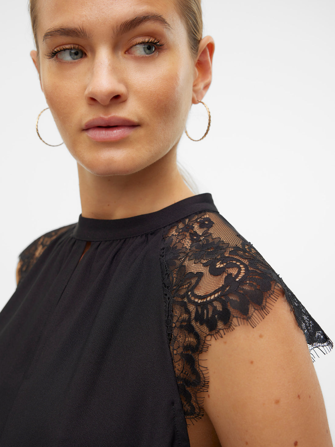 MILLA Lace Cap Sleeve Vest Top in Black