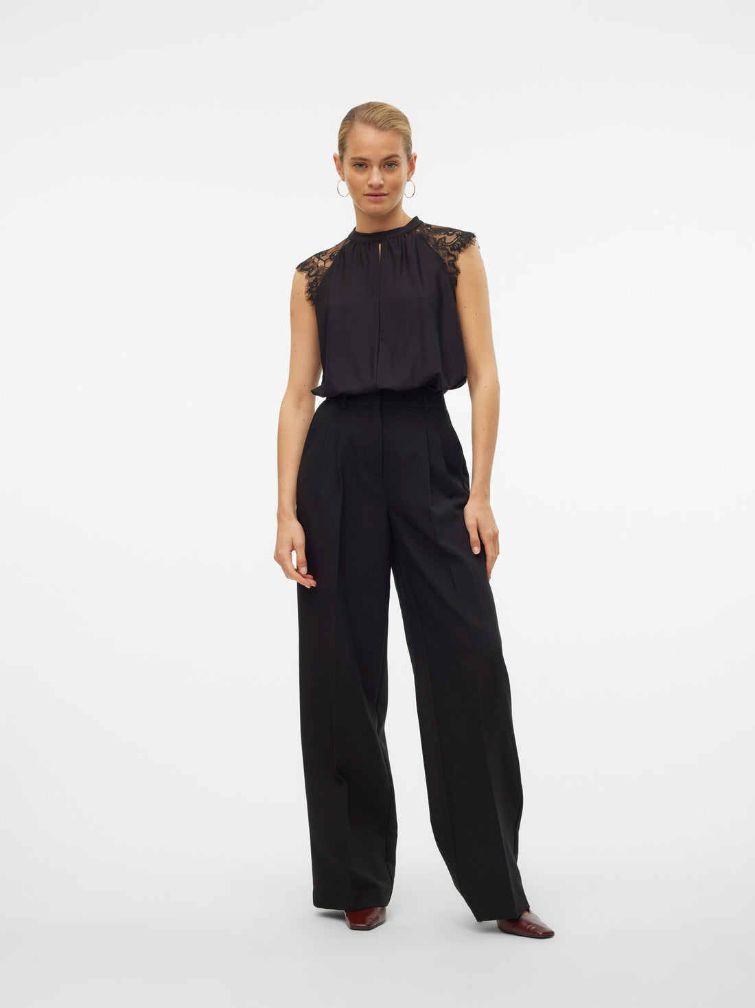 MILLA Lace Cap Sleeve Vest Top in Black