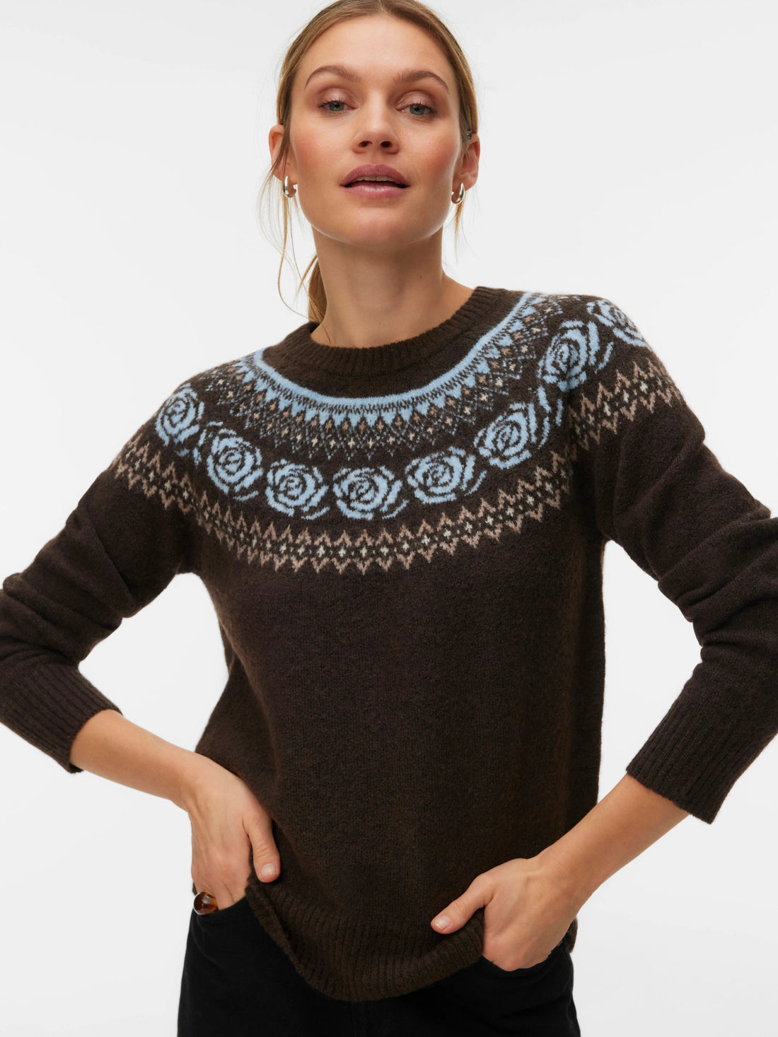 SIMONE Nordic Folk Pullover in Blue and Brown