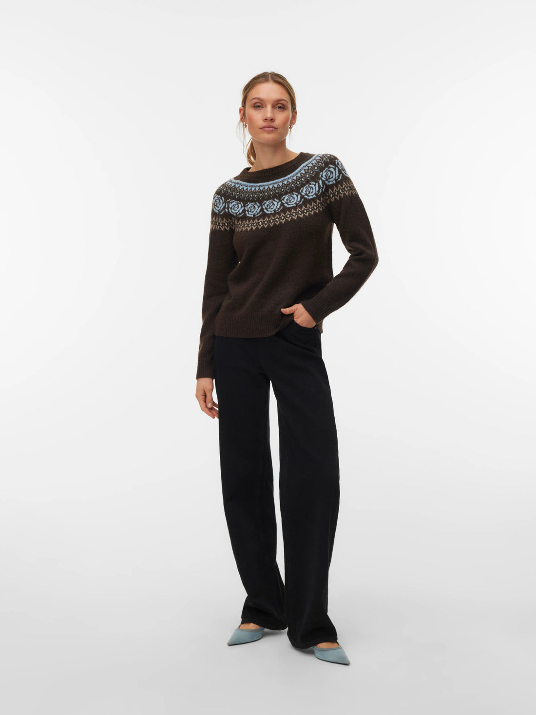SIMONE Nordic Folk Pullover in Blue and Brown