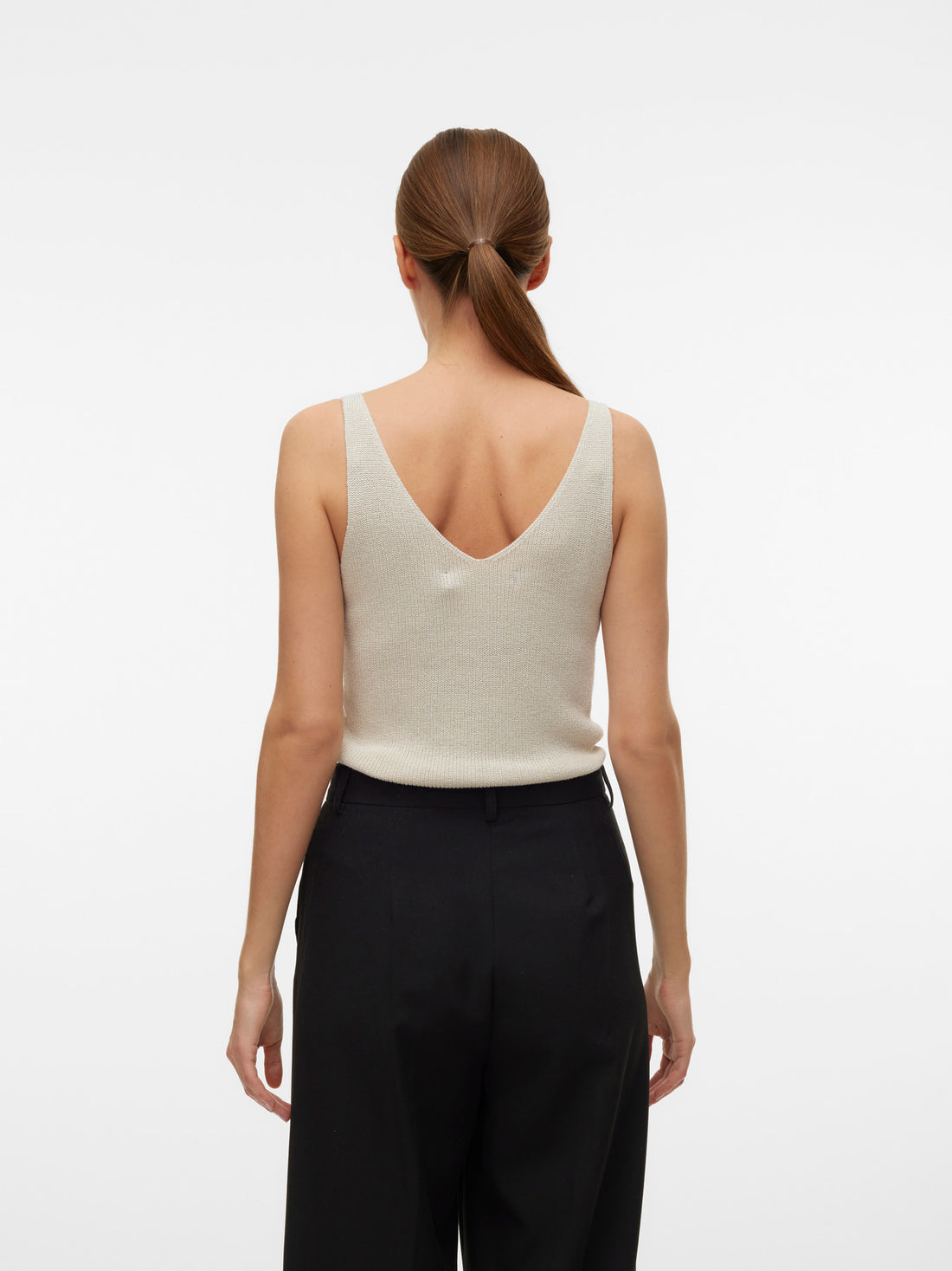 NEWLEX Fine Sparkle Fleck Lurex Knit Top in Birch Cream