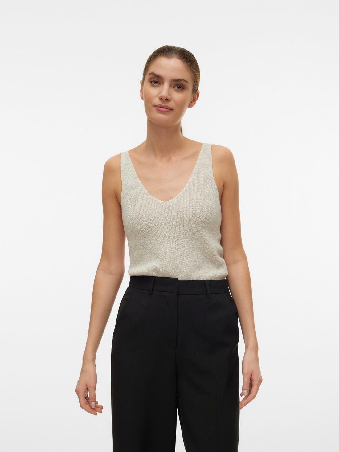 NEWLEX Fine Sparkle Fleck Lurex Knit Top in Birch Cream
