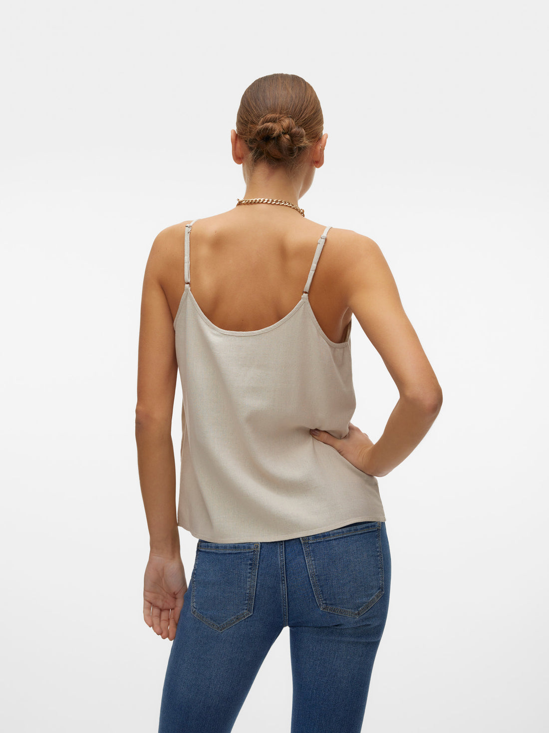 MILO Button Detail Linen Vest Top Oatmeal