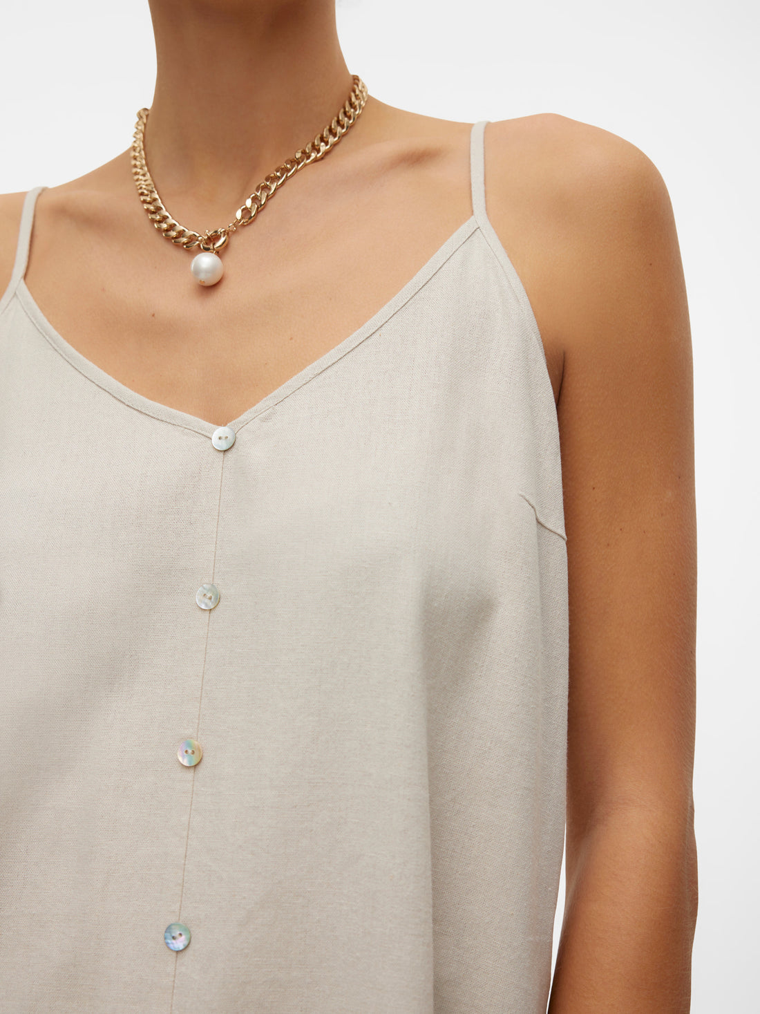MILO Button Detail Linen Vest Top Oatmeal
