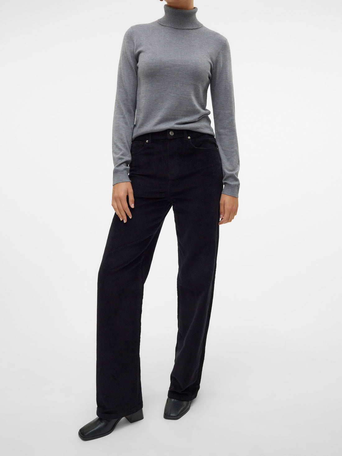 TESSA Corduroy High Rise Wide Leg Trousers in Black