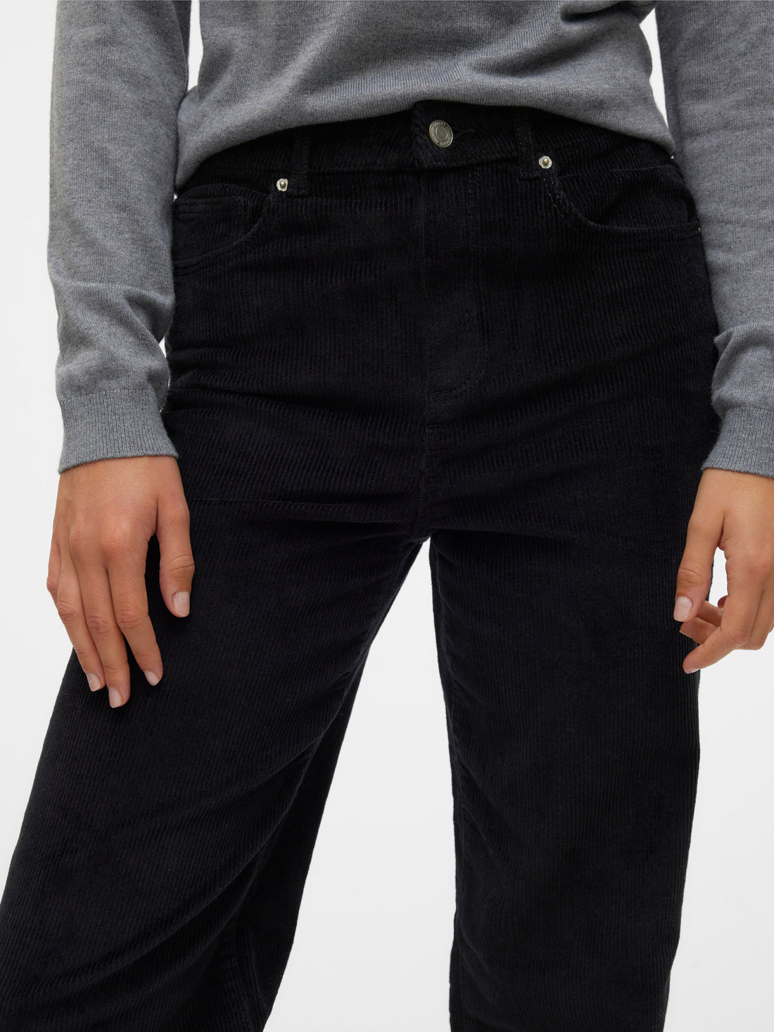 TESSA Corduroy High Rise Wide Leg Trousers in Black