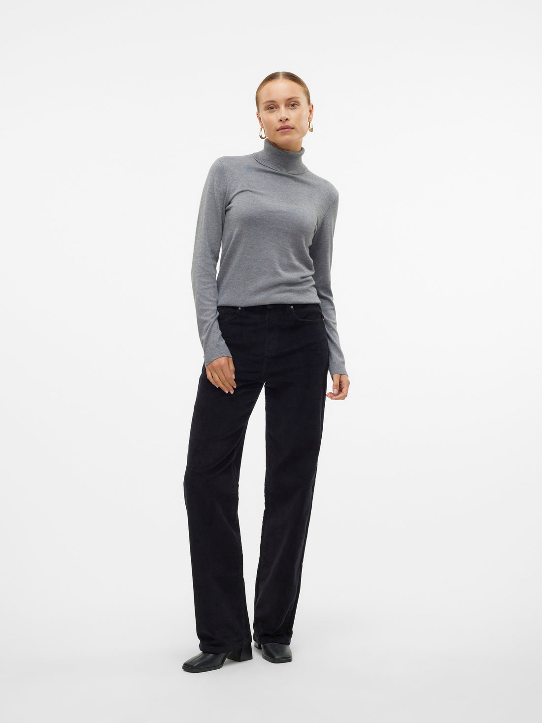 TESSA Corduroy High Rise Wide Leg Trousers in Black
