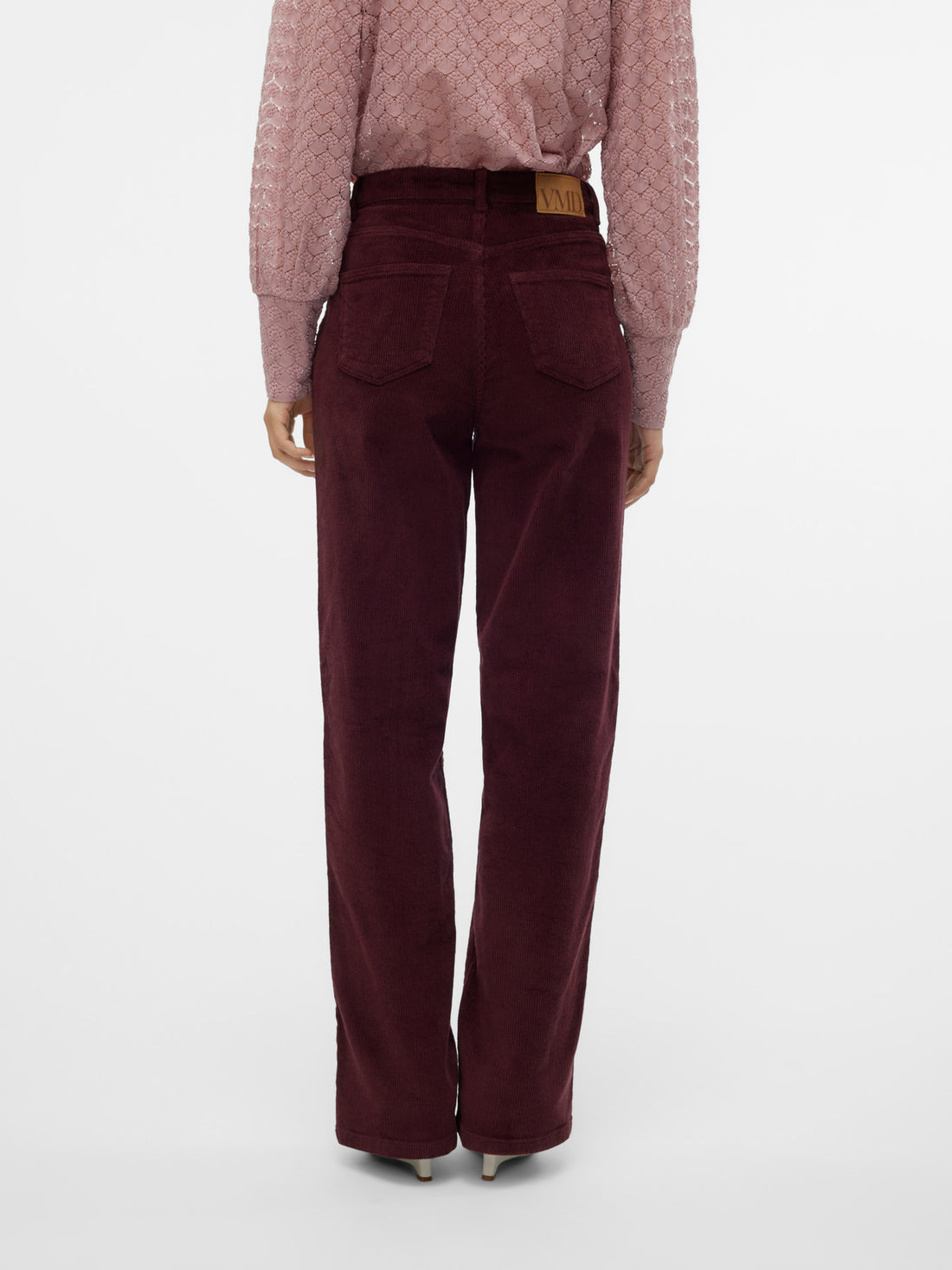 TESSA Corduroy High Rise Wide Leg Trousers in Burgundy Port Royale