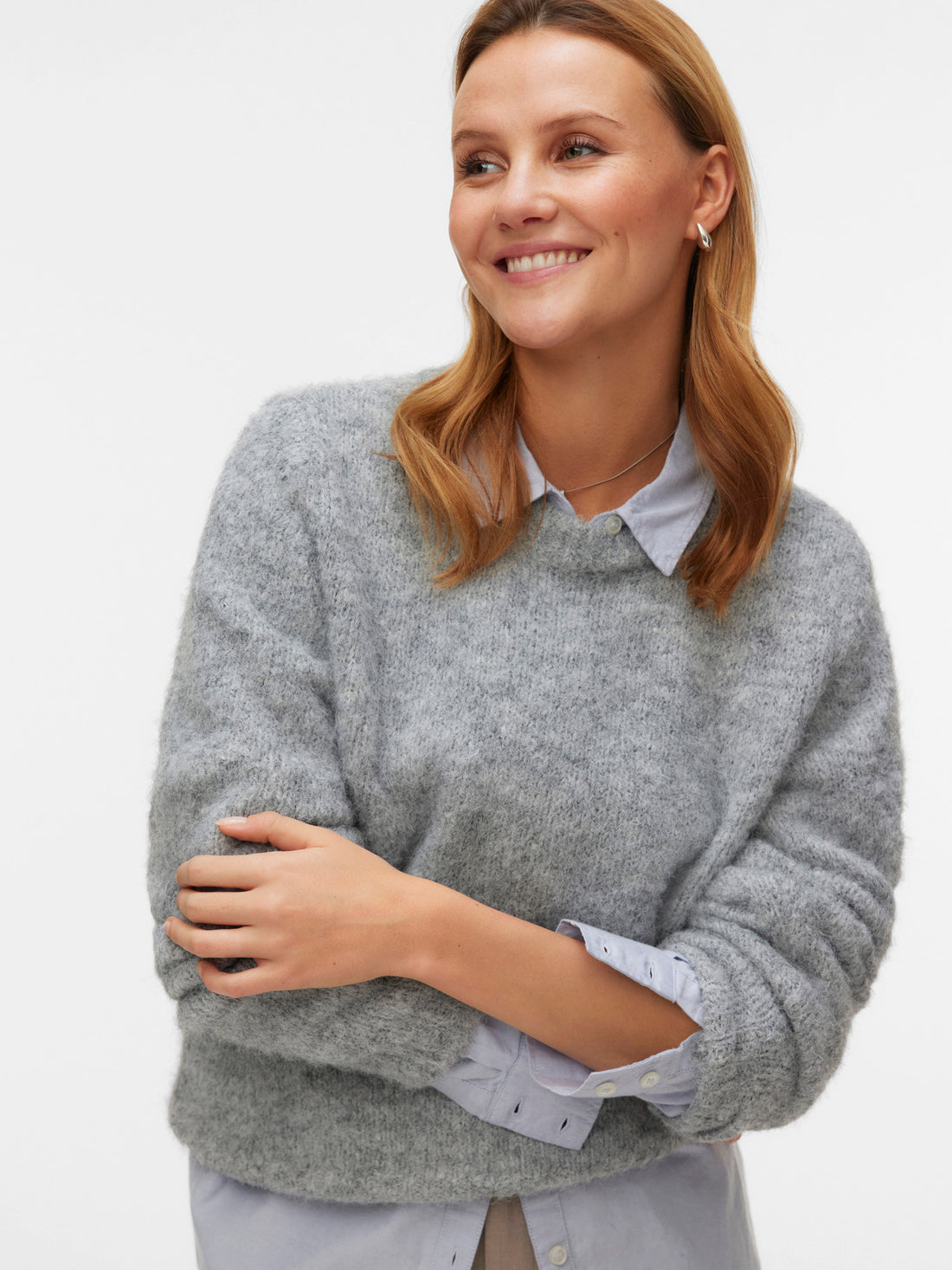 NOVAH O Round Neck Jumper in Mid Grey Melange