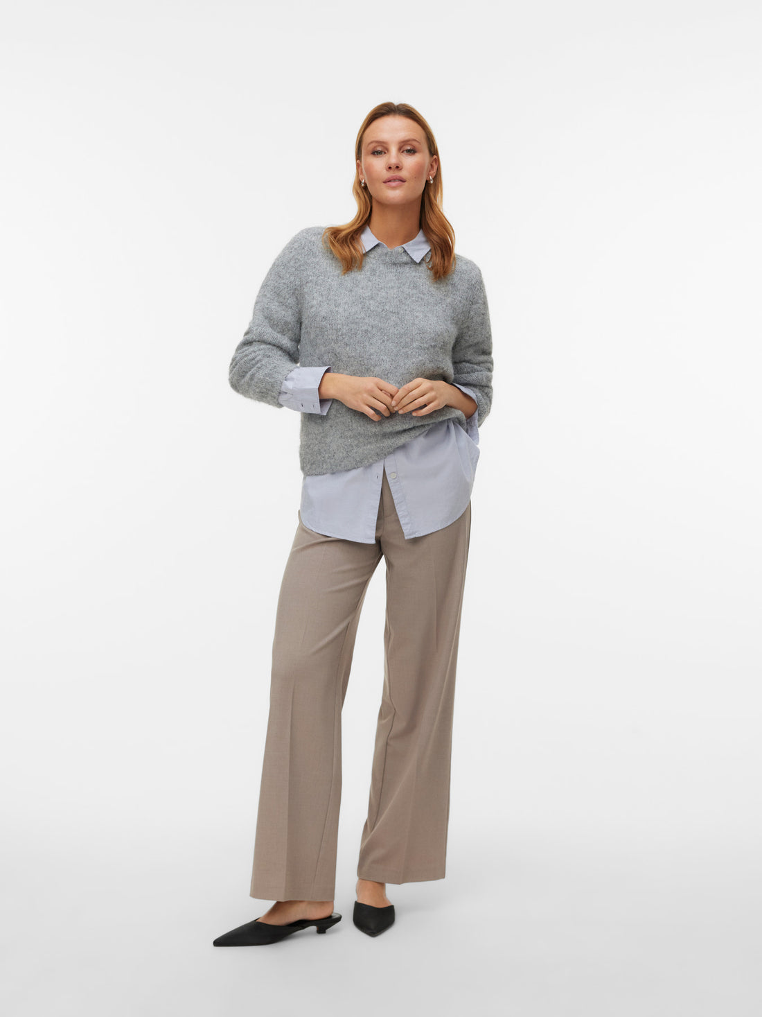 NOVAH O Round Neck Jumper in Mid Grey Melange