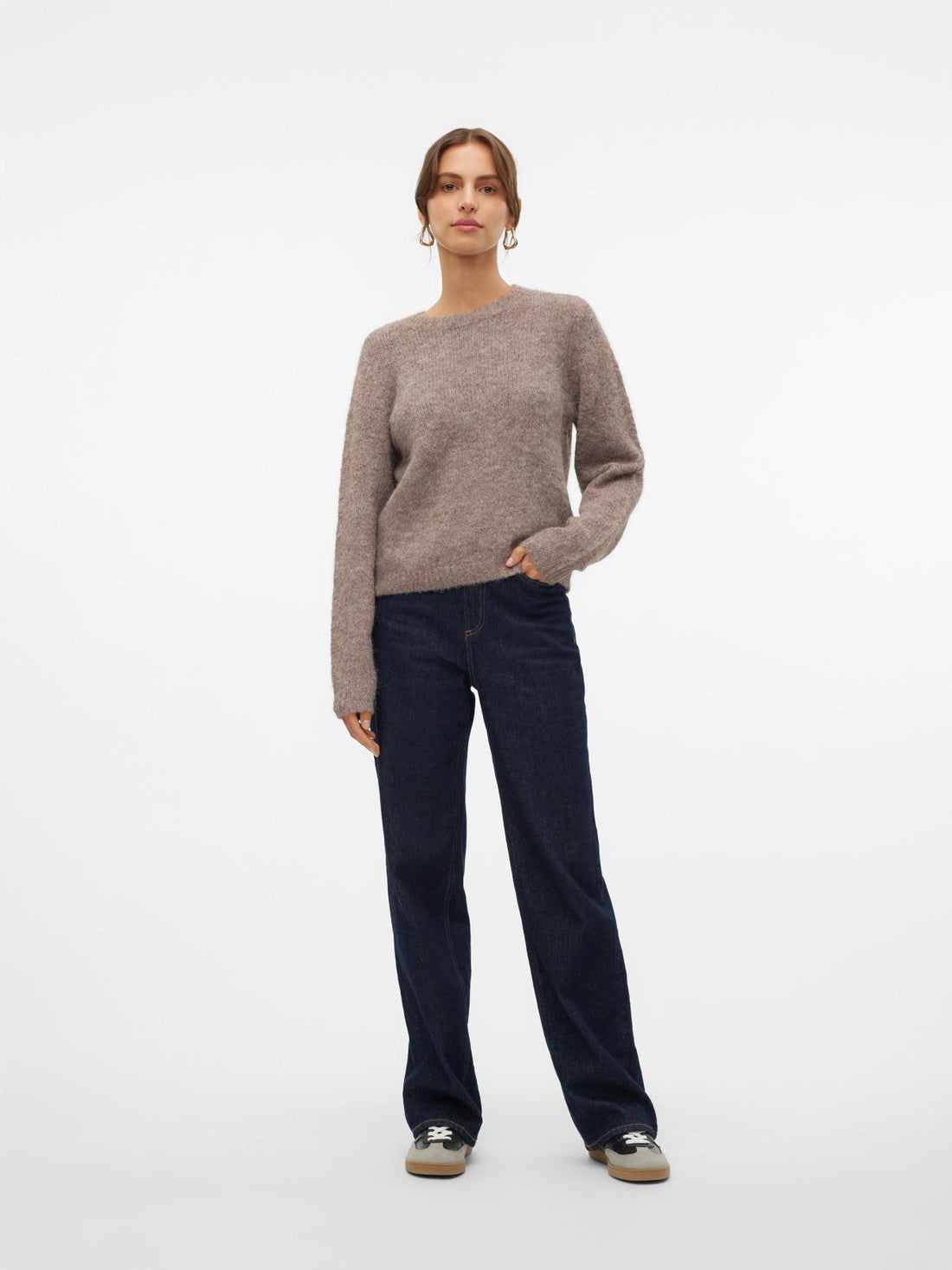NOVAH O Round Neck Jumper in Light Lentil Brown Melange