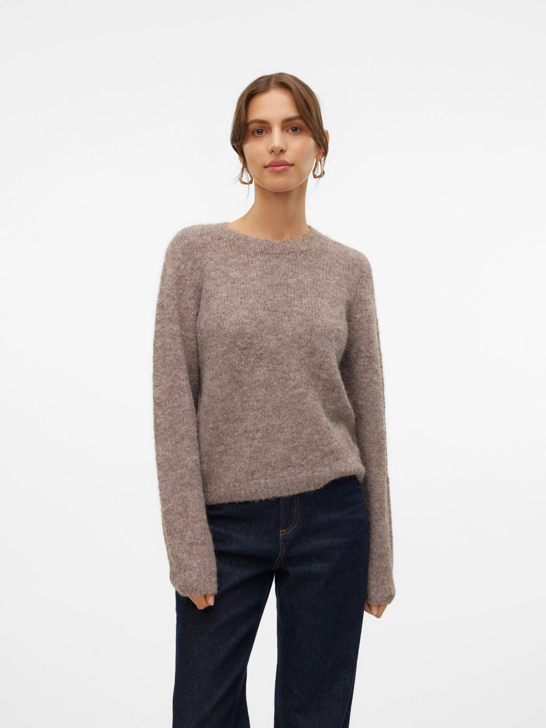 NOVAH O Round Neck Jumper in Light Lentil Brown Melange