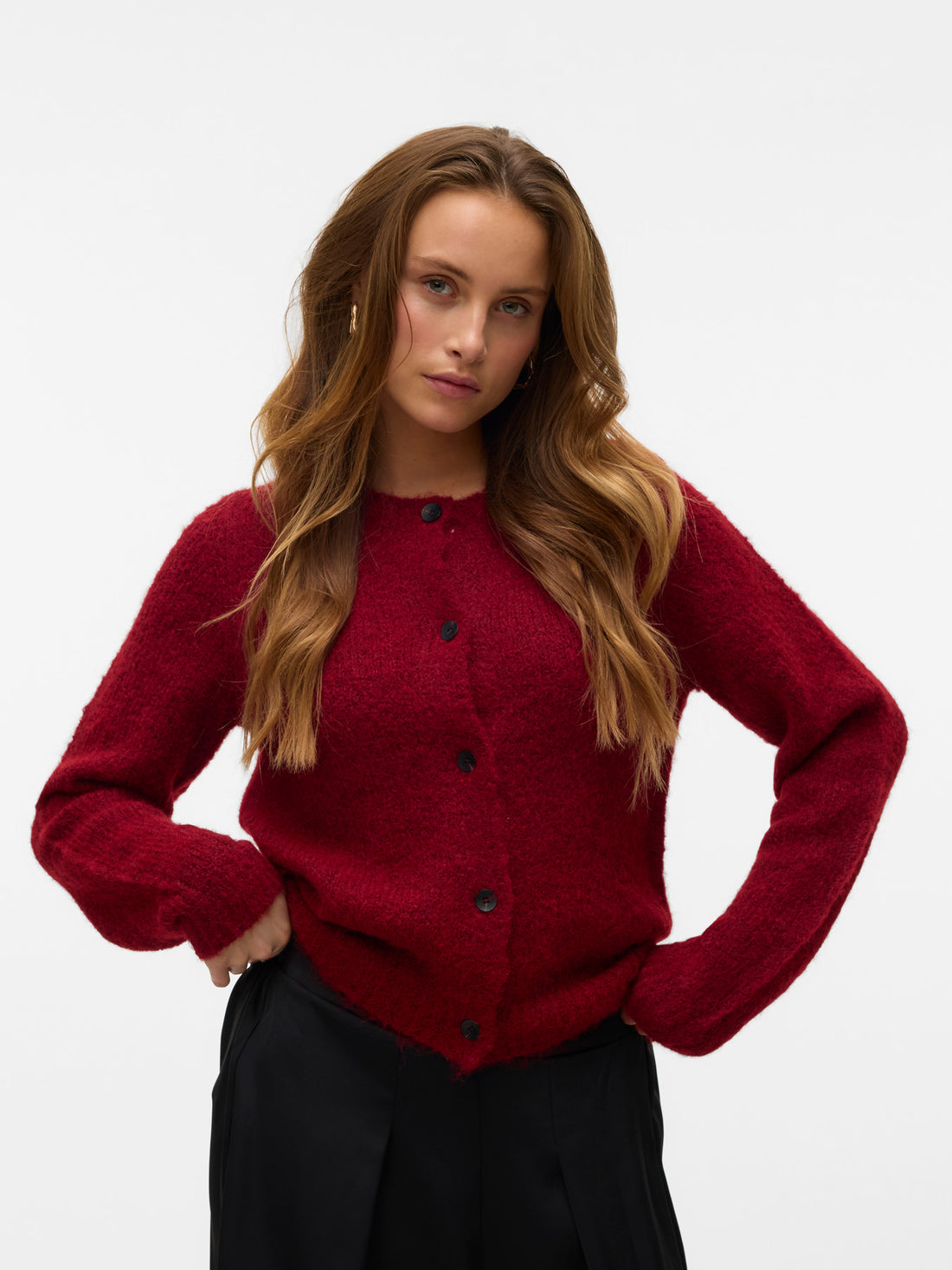 NOVAH Button Down Cardigan in Wine Red