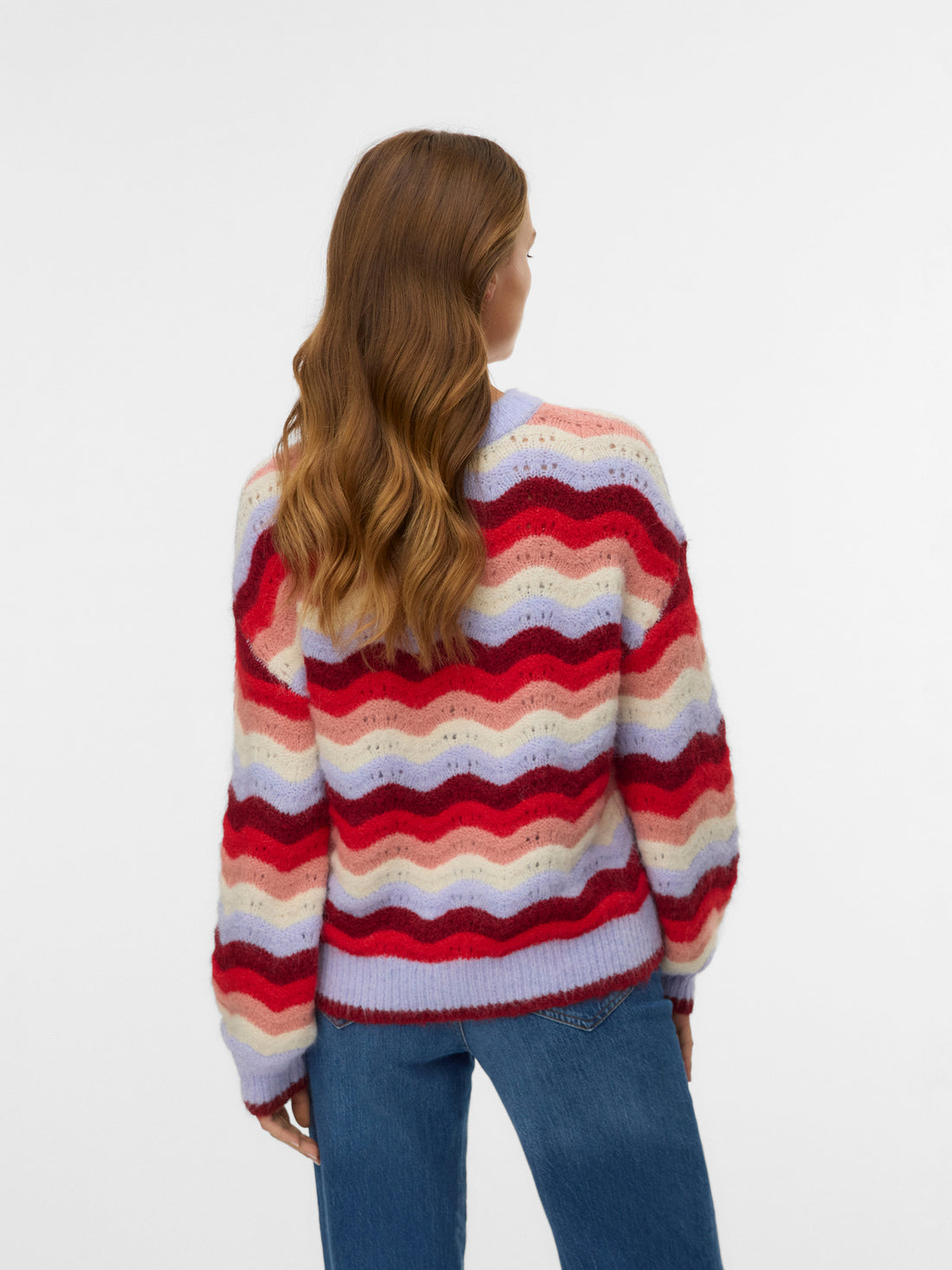 DOJA Wave Retro Print Knit Jumper in Lavender and Red Mix