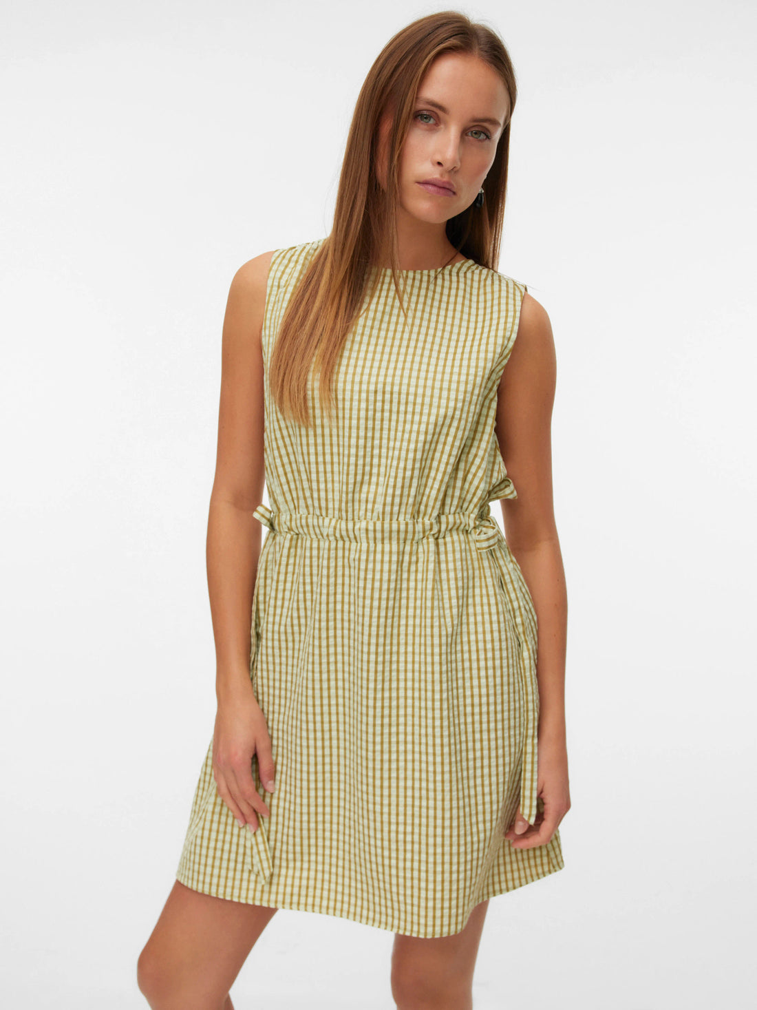 CAMILLA Short Green Check Gingham Sun Dress
