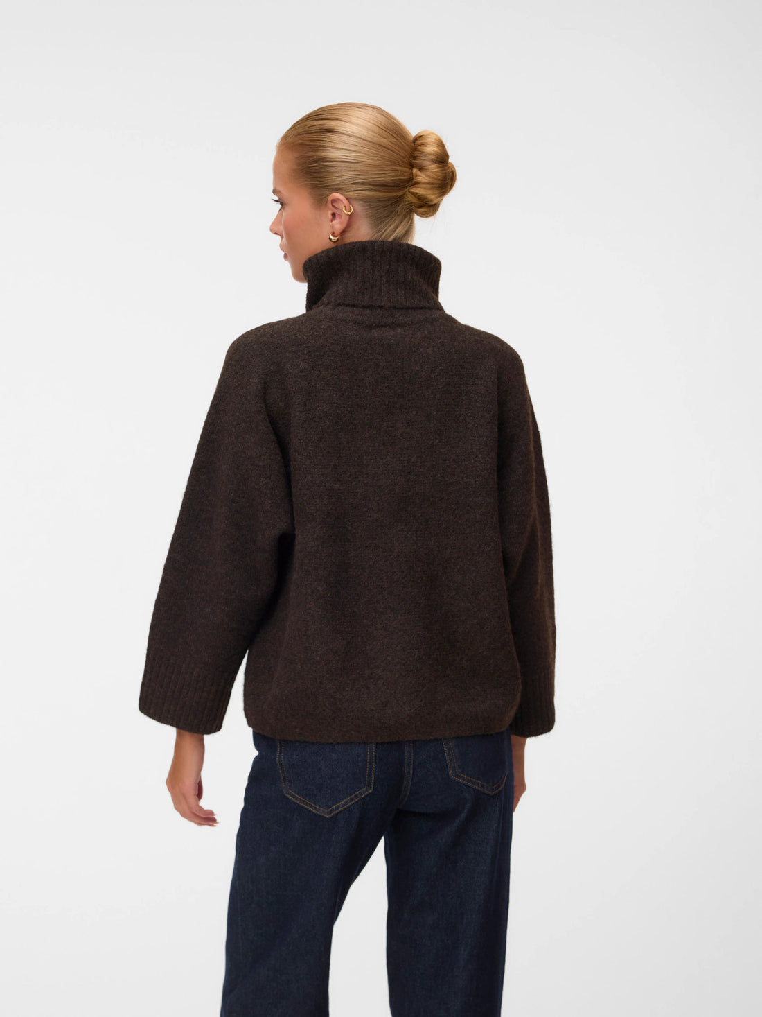 VIOLET High Roll Neck Chunky Knit Jumper in Chocolate Torte Melange
