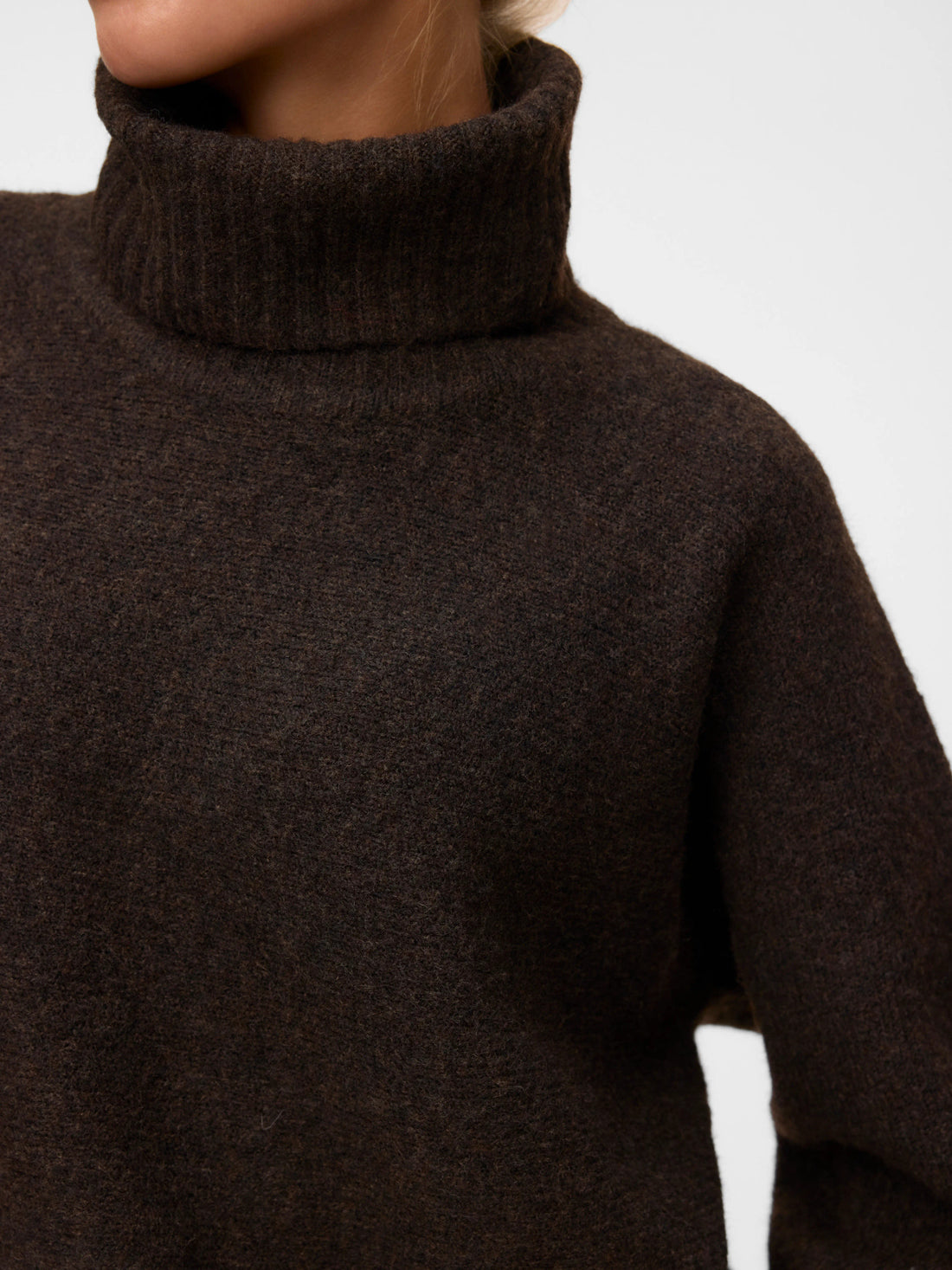 VIOLET High Roll Neck Chunky Knit Jumper in Chocolate Torte Melange