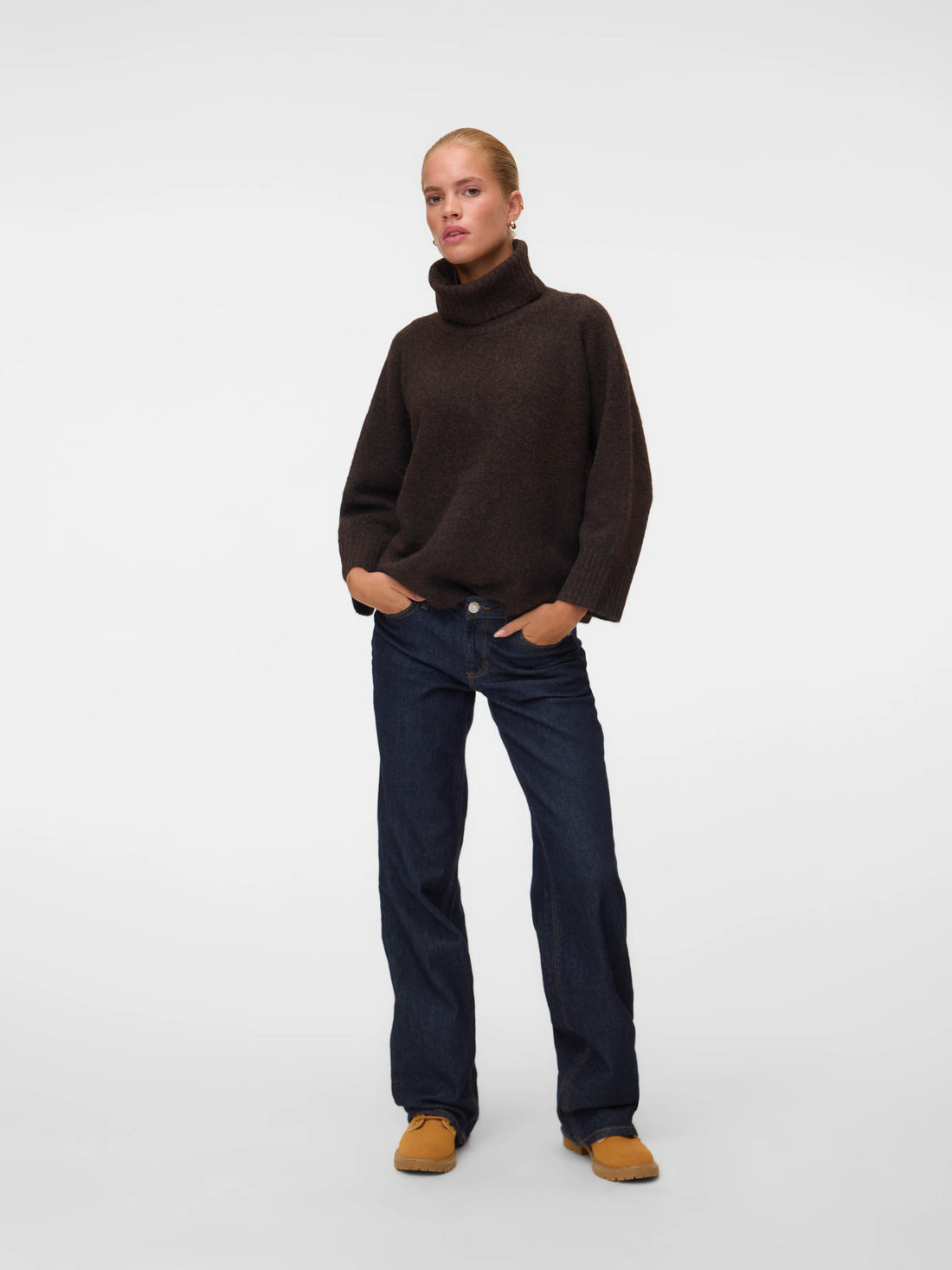 VIOLET High Roll Neck Chunky Knit Jumper in Chocolate Torte Melange