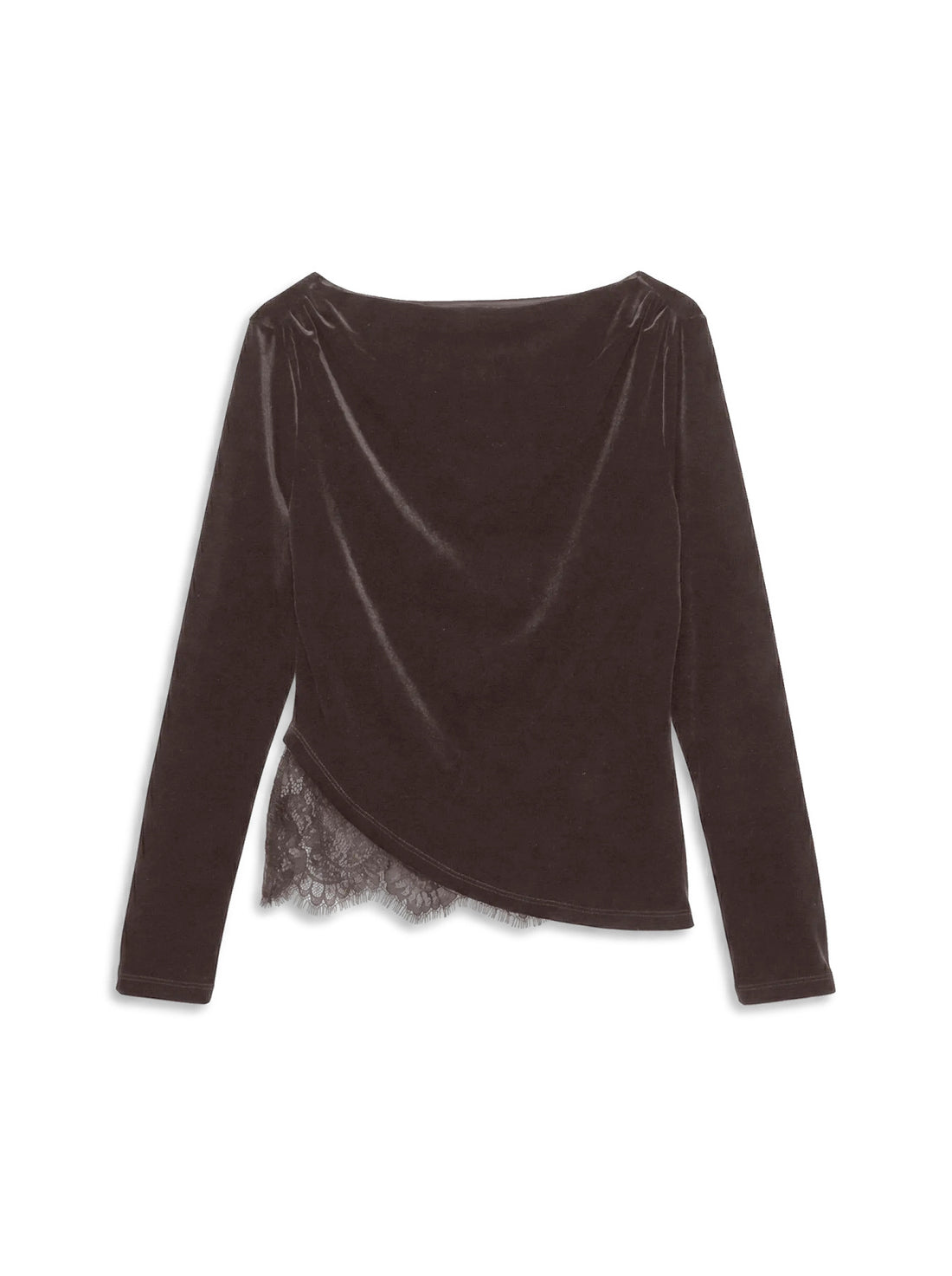 RIKKE Velvet Lace Mix Detail Top in Chocolate Brown