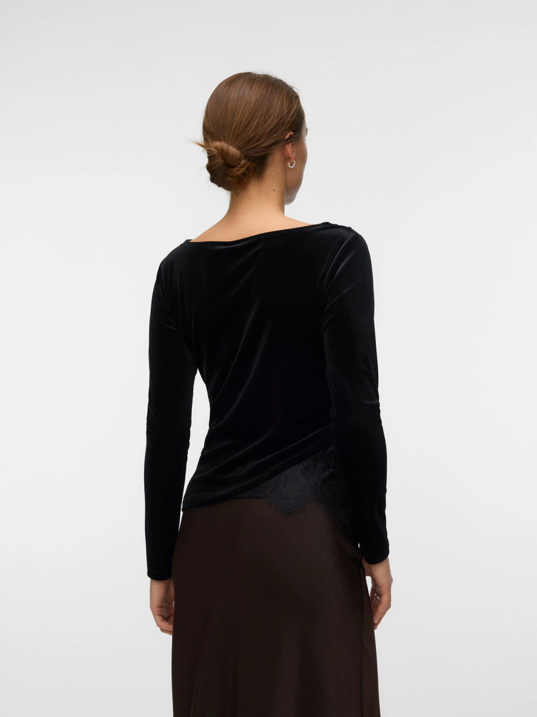 RIKKE Velvet Lace Mix Detail Top in Black