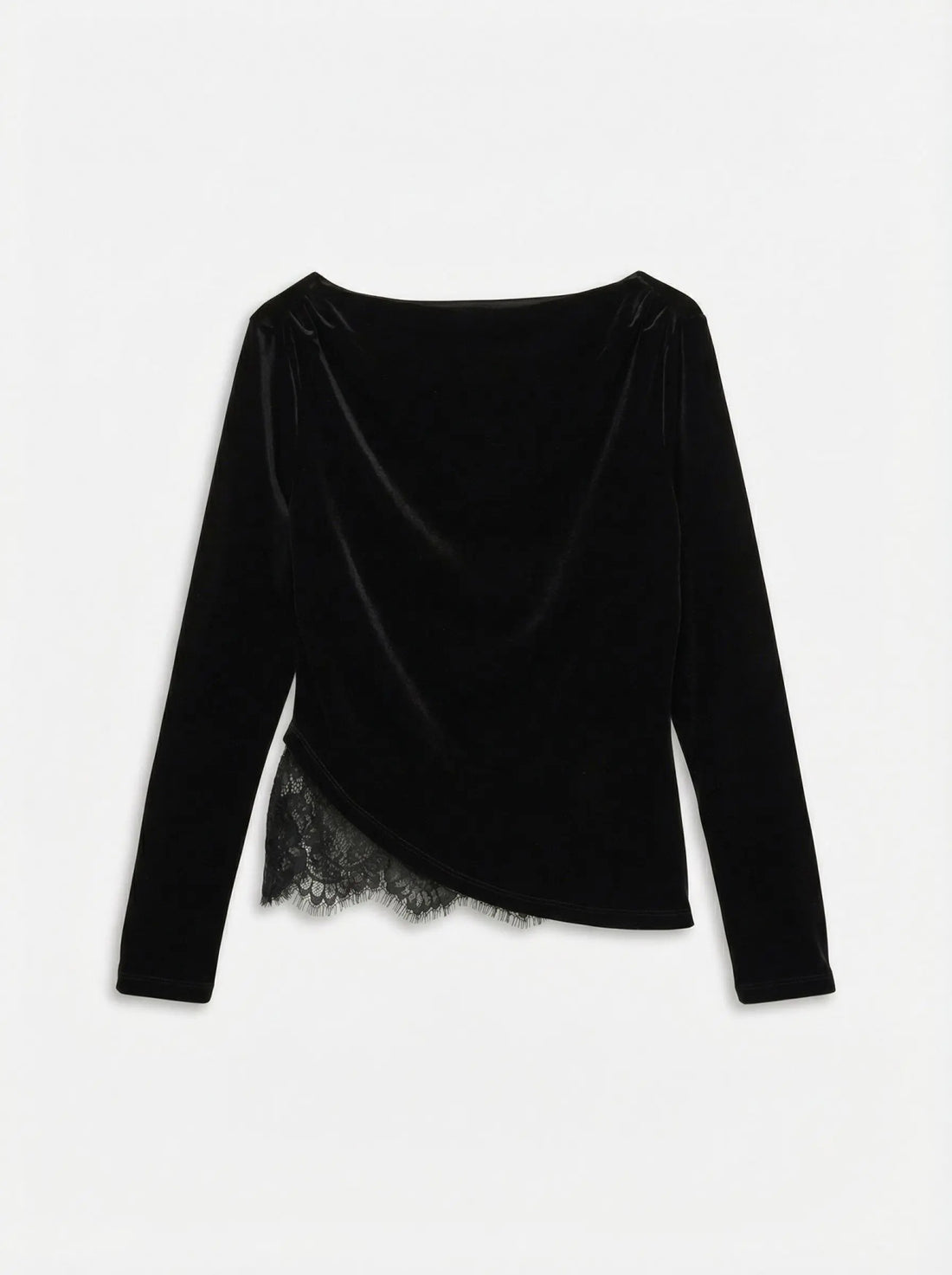 RIKKE Velvet Lace Mix Detail Top in Black