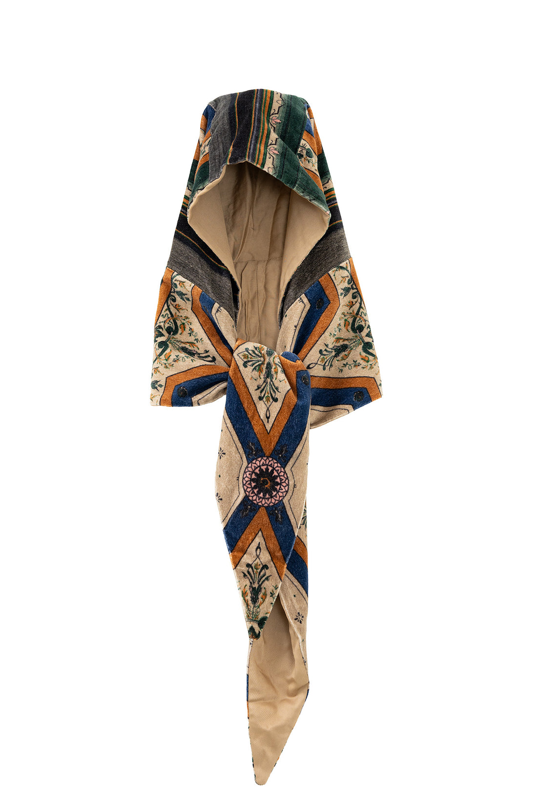 One Hundred Stars Velvet Hooded Scarf in Fleur De Lys Sand - VHDFDLSAN