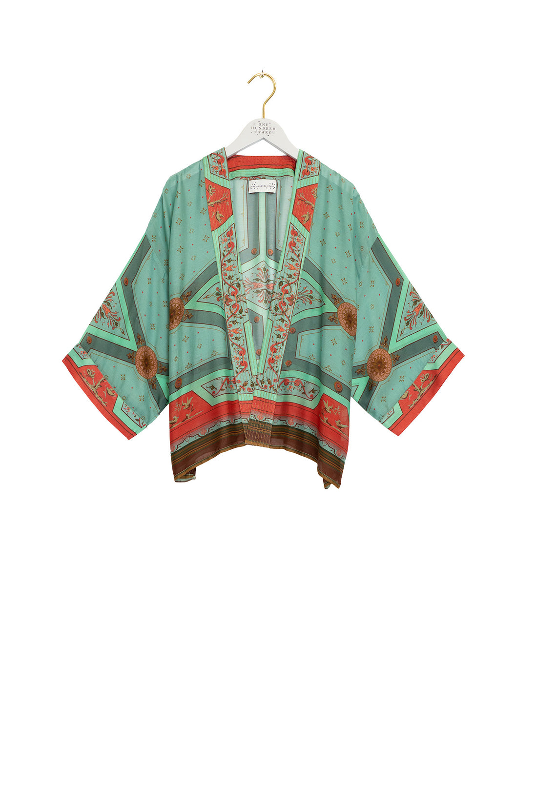 One Hundred Stars Lightweight Short Kimono in Fleur De Lys Aqua Print - KIMFDLAQA