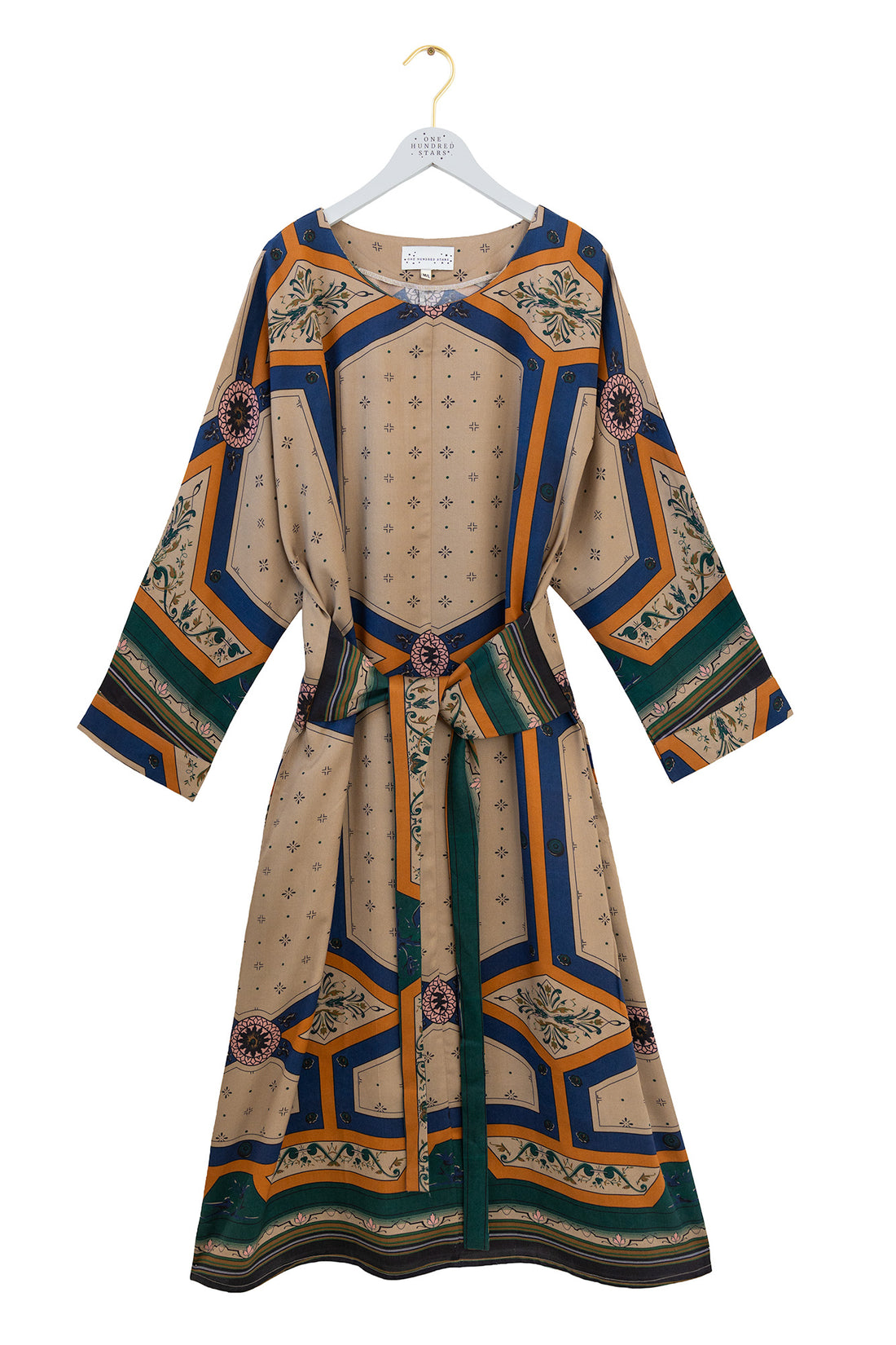 Kate Dress in Sand Fleur De Lys Print by One Hundred Stars - DRKFDLSAN