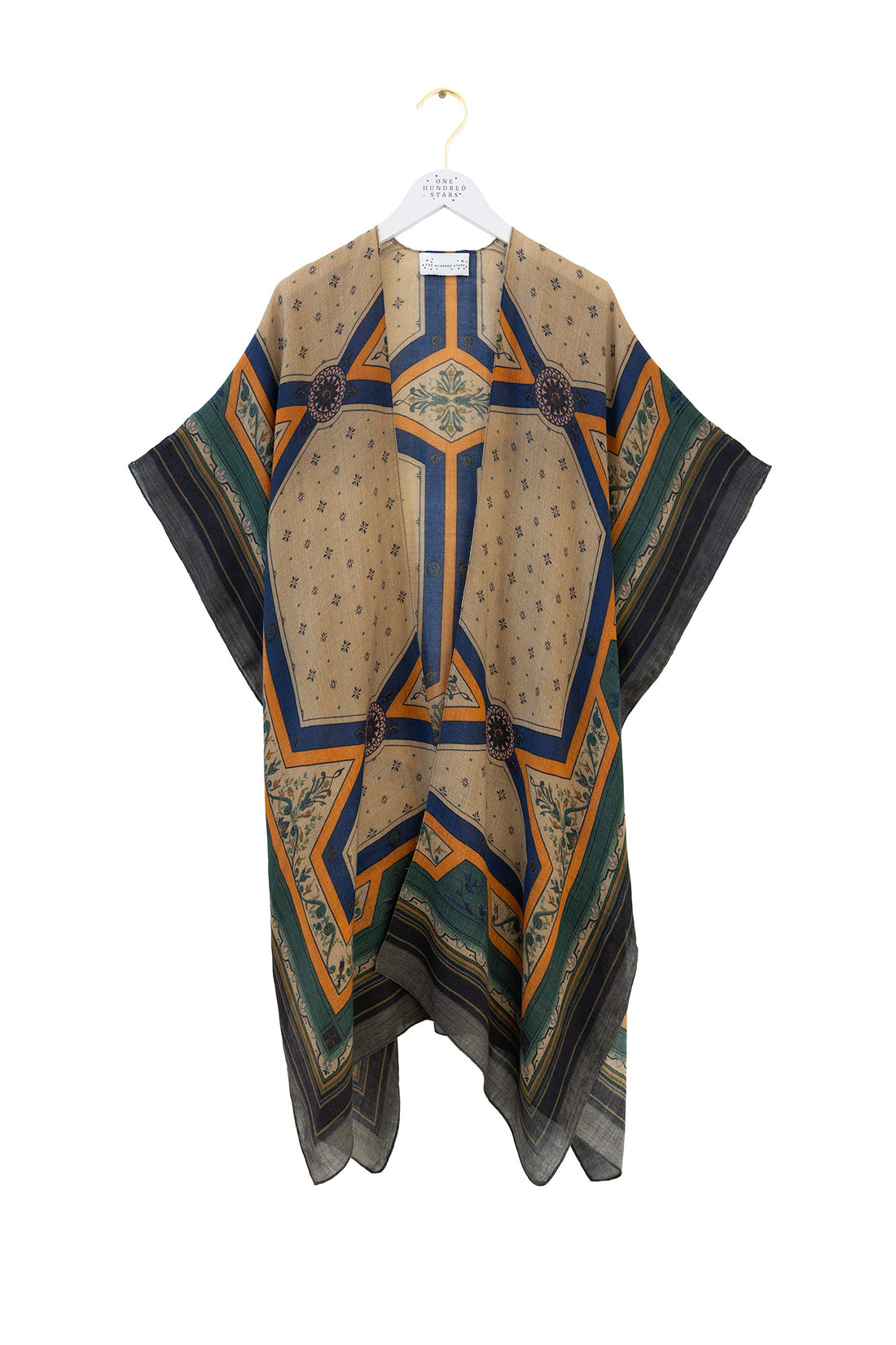 One Hundred Stars Wool Throwover in Fleur De Lys Sand Print - WTHFDLSAN