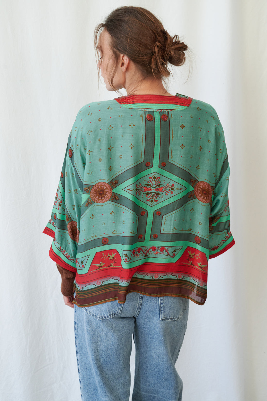 One Hundred Stars Lightweight Short Kimono in Fleur De Lys Aqua Print - KIMFDLAQA