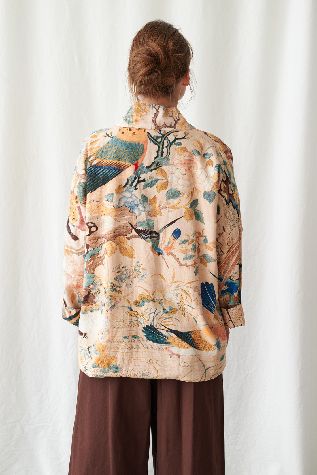 One Hundred Stars Cotton Pocket Jacket in Hummingbird Nude Print - JKPHUMNUD