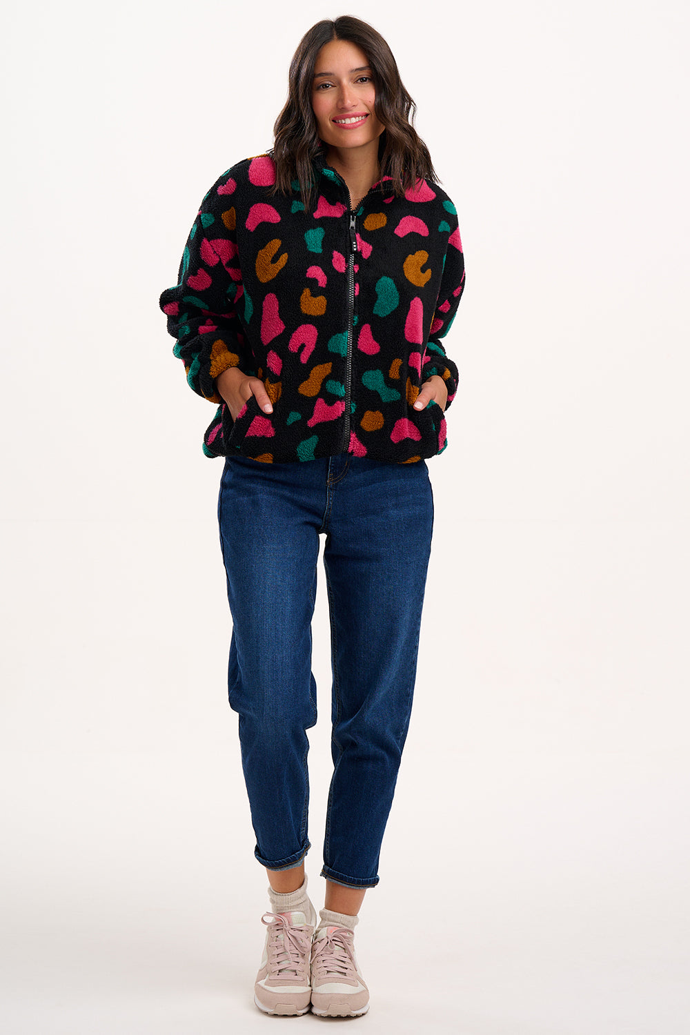 HARTLEY Black Fleece With Multi-coloured Animal Print