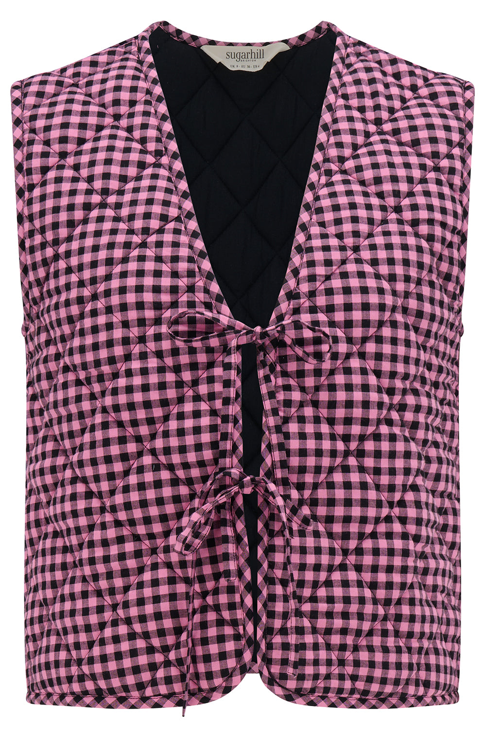 Rose Quilted Pink Gingham Check Reversible Gilet Waistcoat