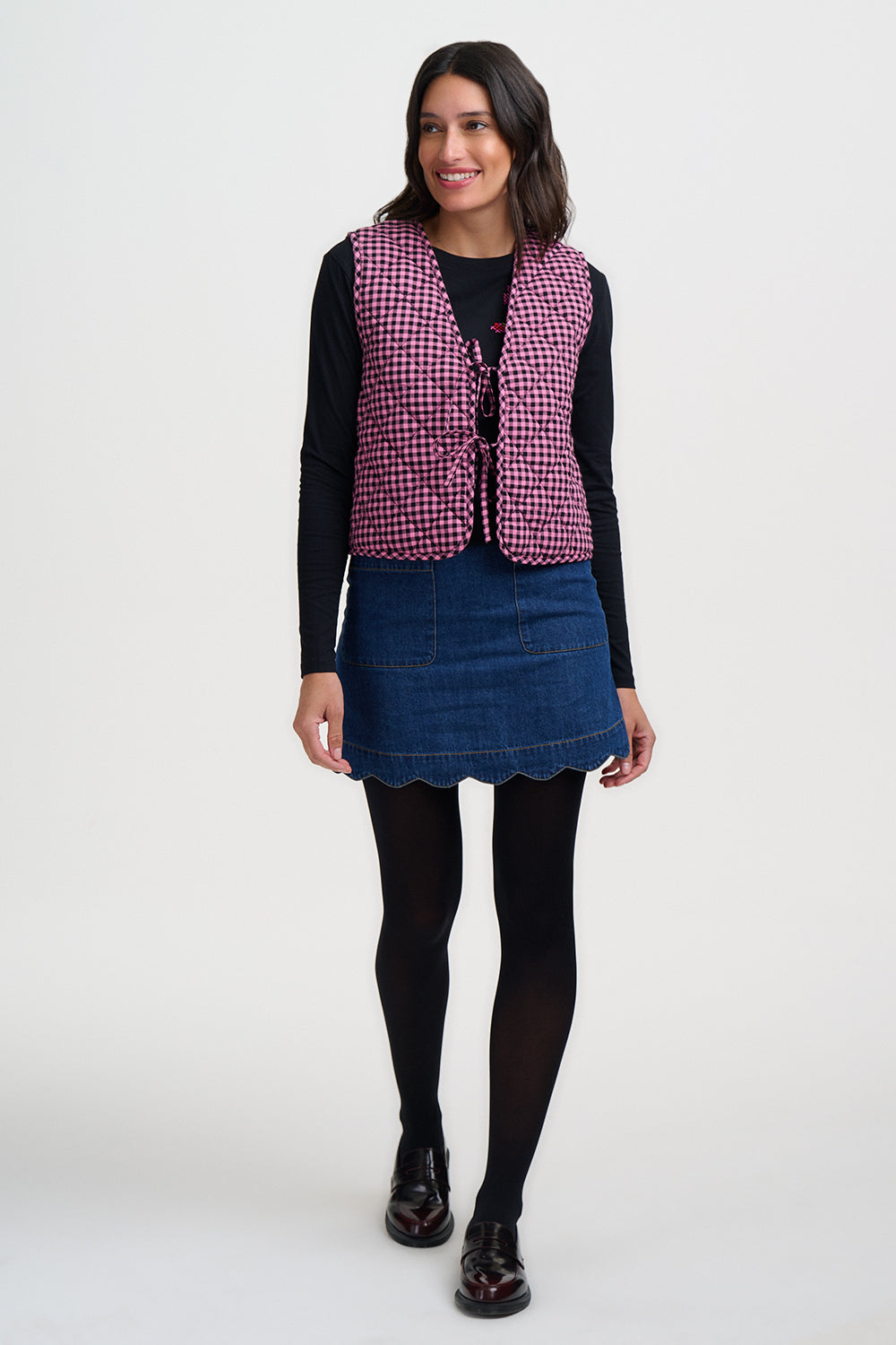 Rose Quilted Pink Gingham Check Reversible Gilet Waistcoat