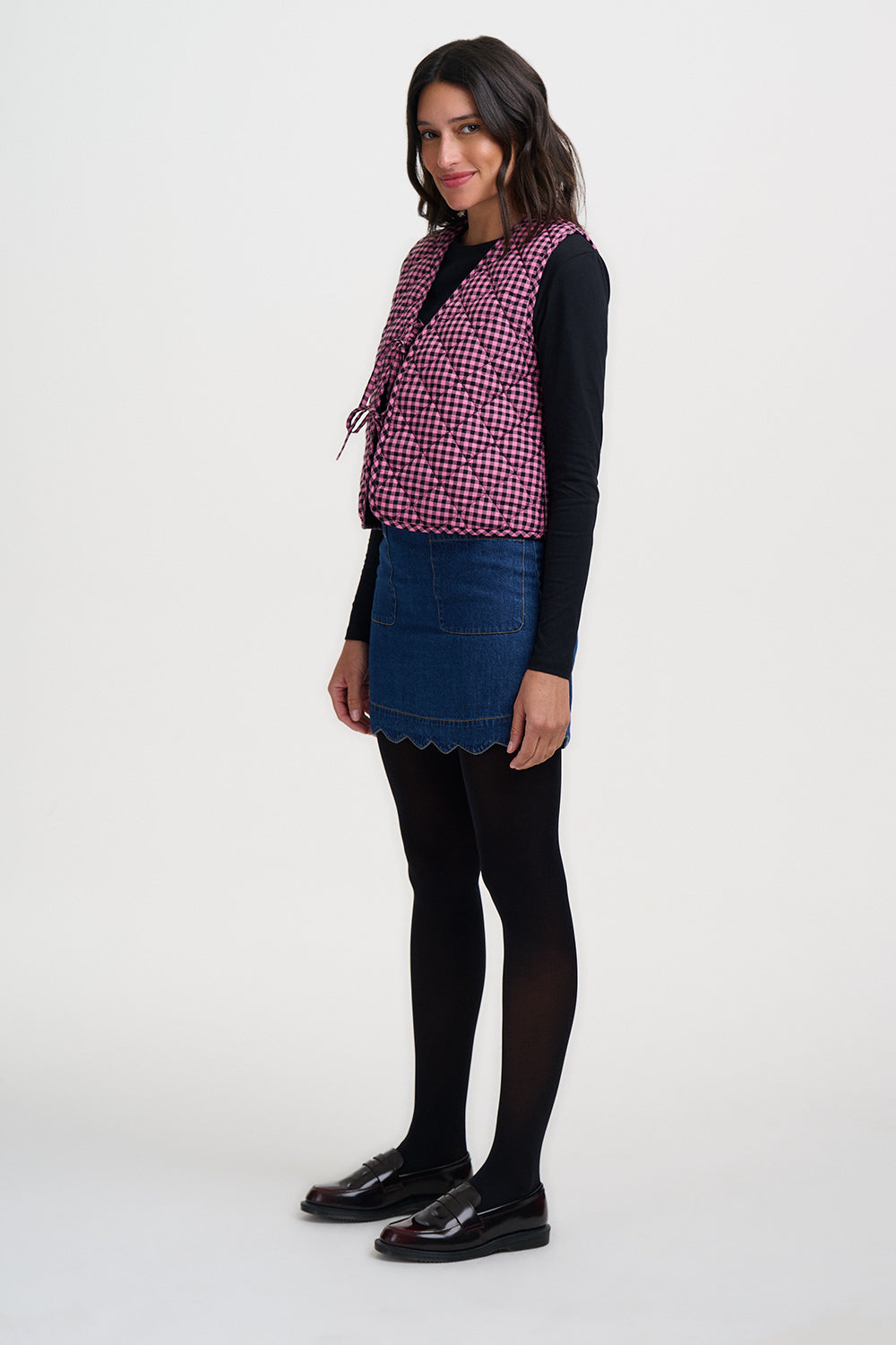 Rose Quilted Pink Gingham Check Reversible Gilet Waistcoat
