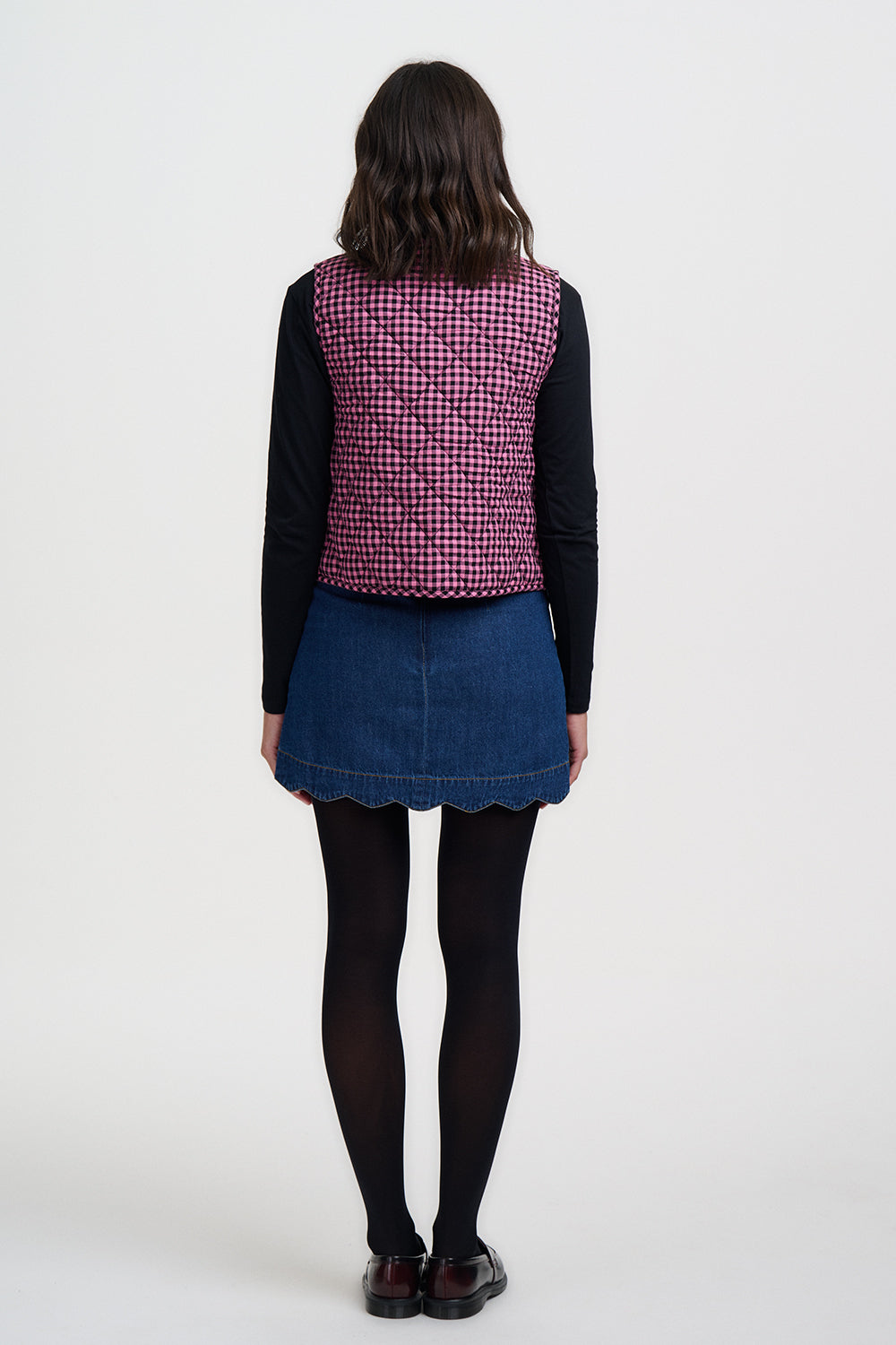 Rose Quilted Pink Gingham Check Reversible Gilet Waistcoat
